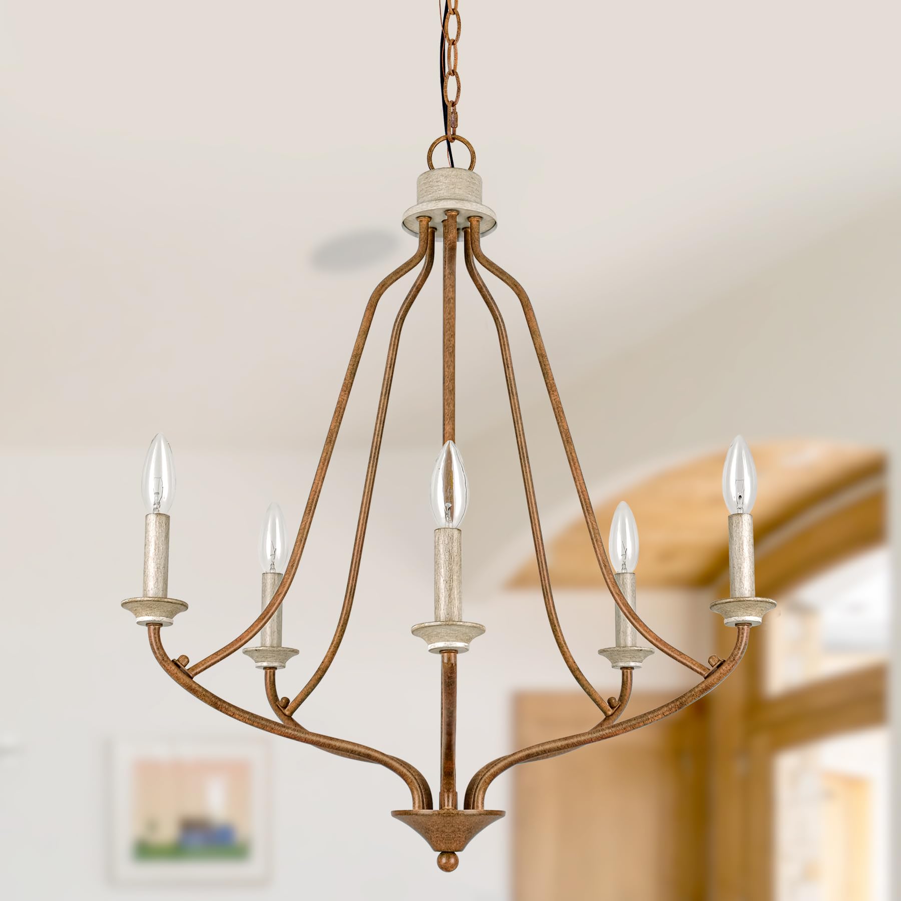 Homebelife Retro Bronze Chandelier 5-Light, 25 Antique Country Rustic Farmhouse Pendant Lighting for Kitchen Island, Dining Livi