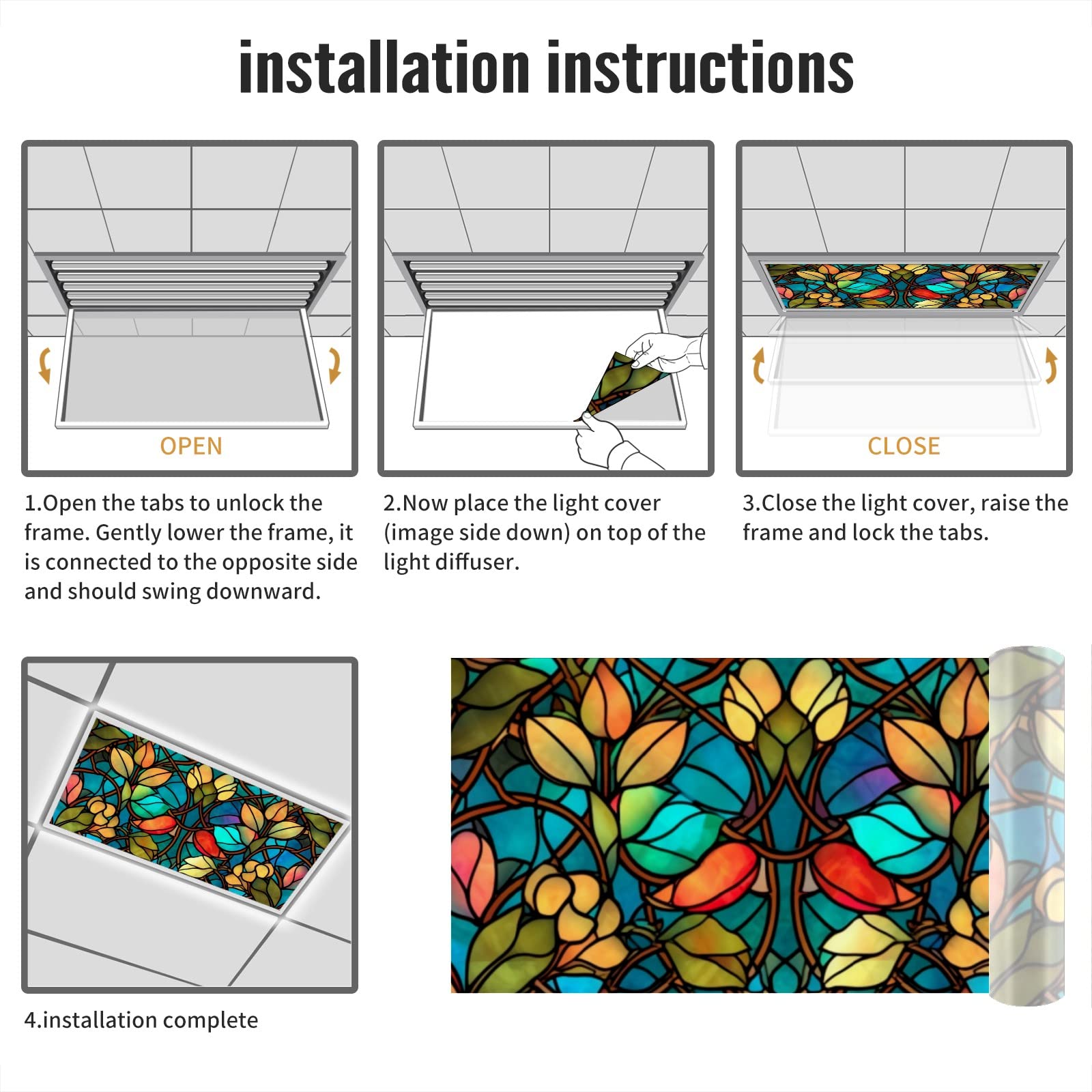MSINMKOK Fluorescent Light Covers - Colorful Retro Stained Glass - 2x4 Drop Ceiling - One Size - Color4 - Model ywg10318219p0269s137