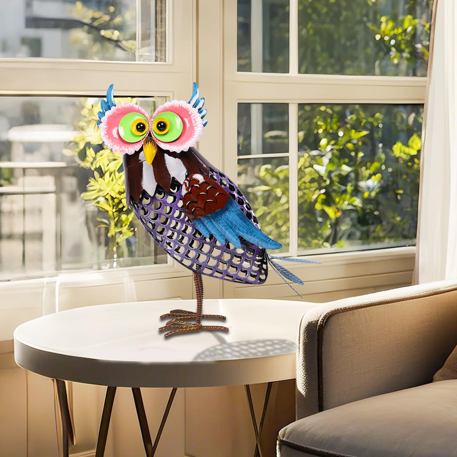 MUMTOP Solar Lanterns Outdoor Waterproof - Colorful Metal Owl Solar Lights Decorative, Hollow Out Owl Light Tabletop Lantern Lam