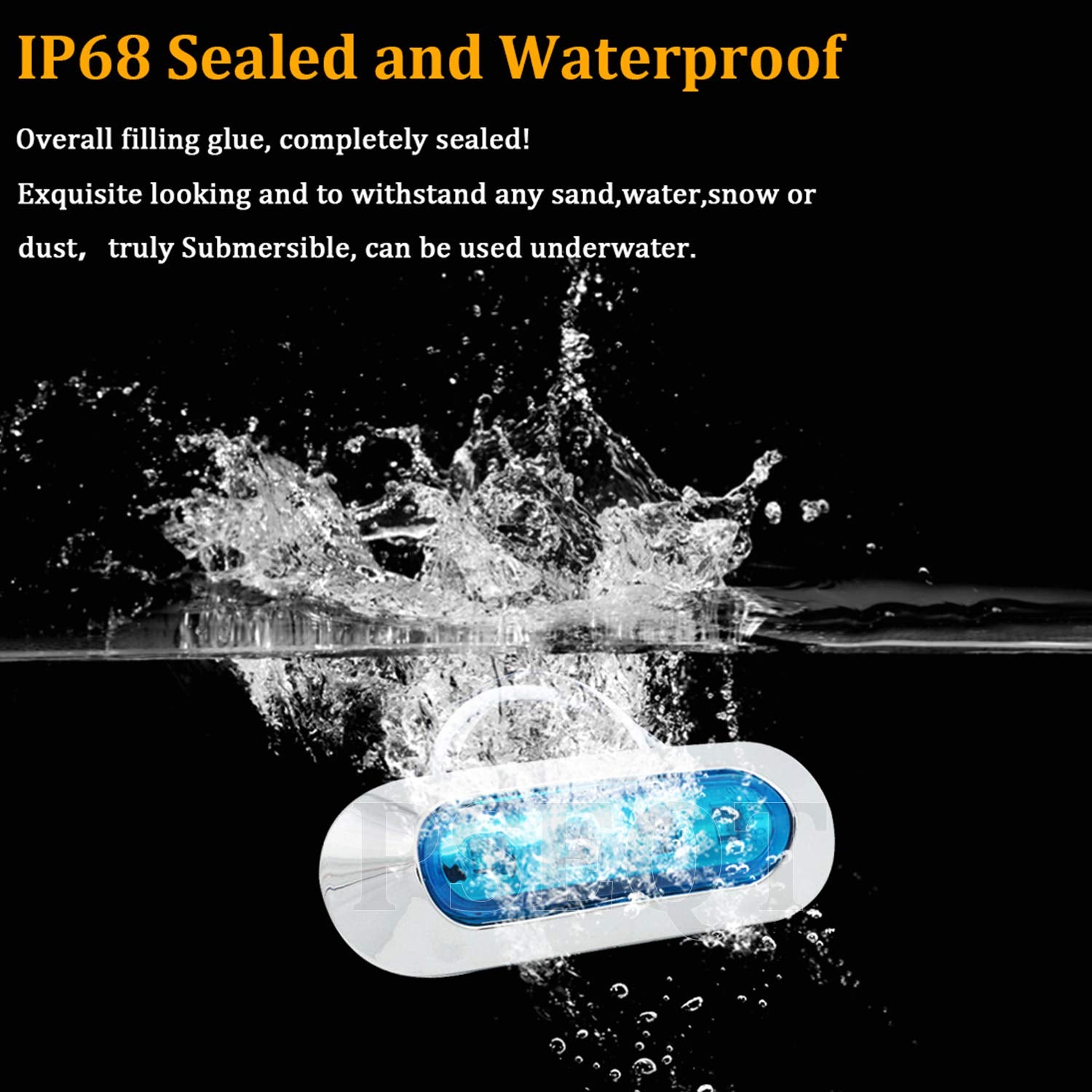 PSEQT Marine LED Lights - 3.8'' Waterproof Courtesy Deck Light, Blue, 12V/24V, PC Lens, Chrome Bezel, Ideal for Boats & Kayaks,