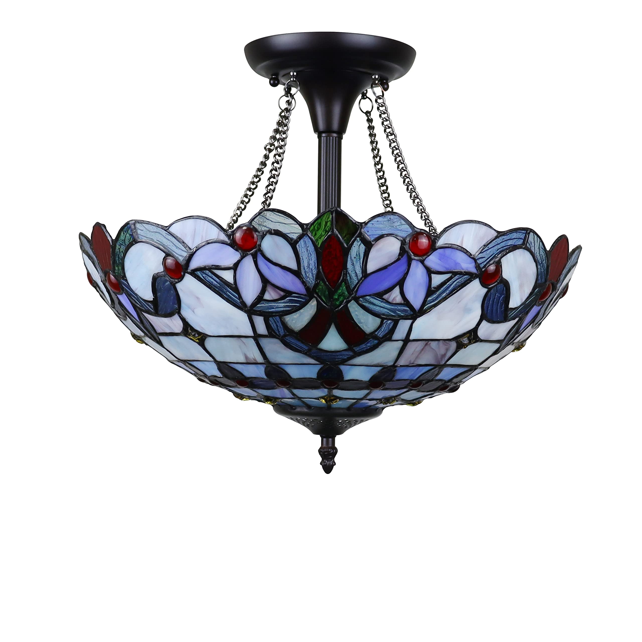Chloe Lighting 2-Light Semi-Flush Ceiling Fixture, Victorian Tiffany-Style, 16in Wide, Dark Bronze, Multicolor, Model CH3T381VB16-UF2