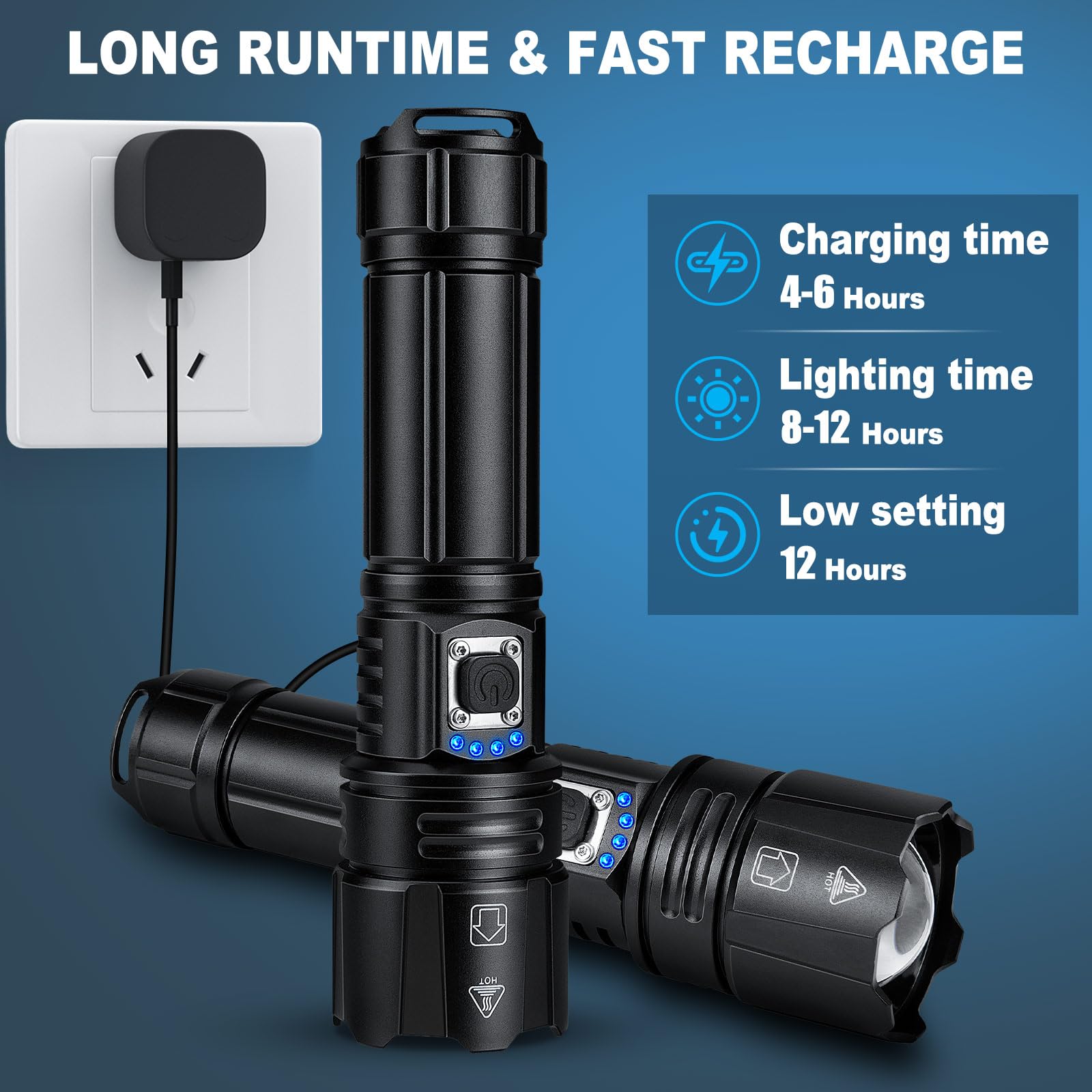 Flashlights High Lumens Rechargeable, 990000 Lumen Super Bright Flashlight 2 Pack, High Powered Led Flash Light With 5 Modes, Ip