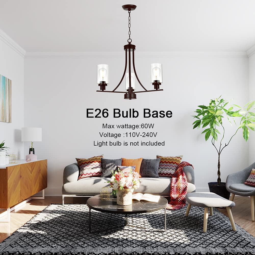 BONLICHT Chandelier 3 Lights Oil-Rubbed Bronze Metal Pendant Lighting Fixtures for Dining Room, Bedroom, Foyer, Model 357-3OB