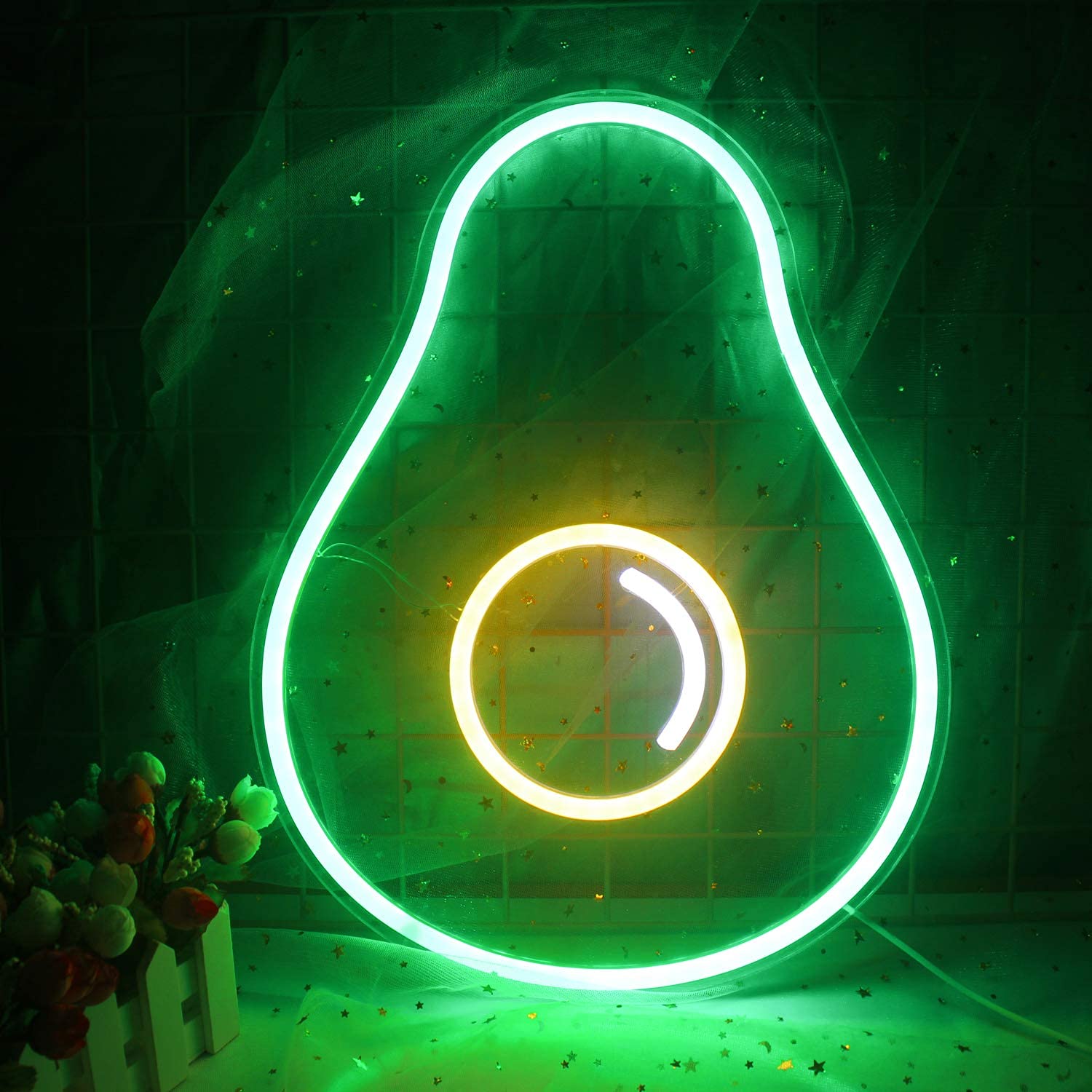 LUCUNSTAR LED Neon Sign - Avocado Light Up Wall Decor - Green Glass - USB Powered - Cute for Kids Room, Bedroom, Store, Parties