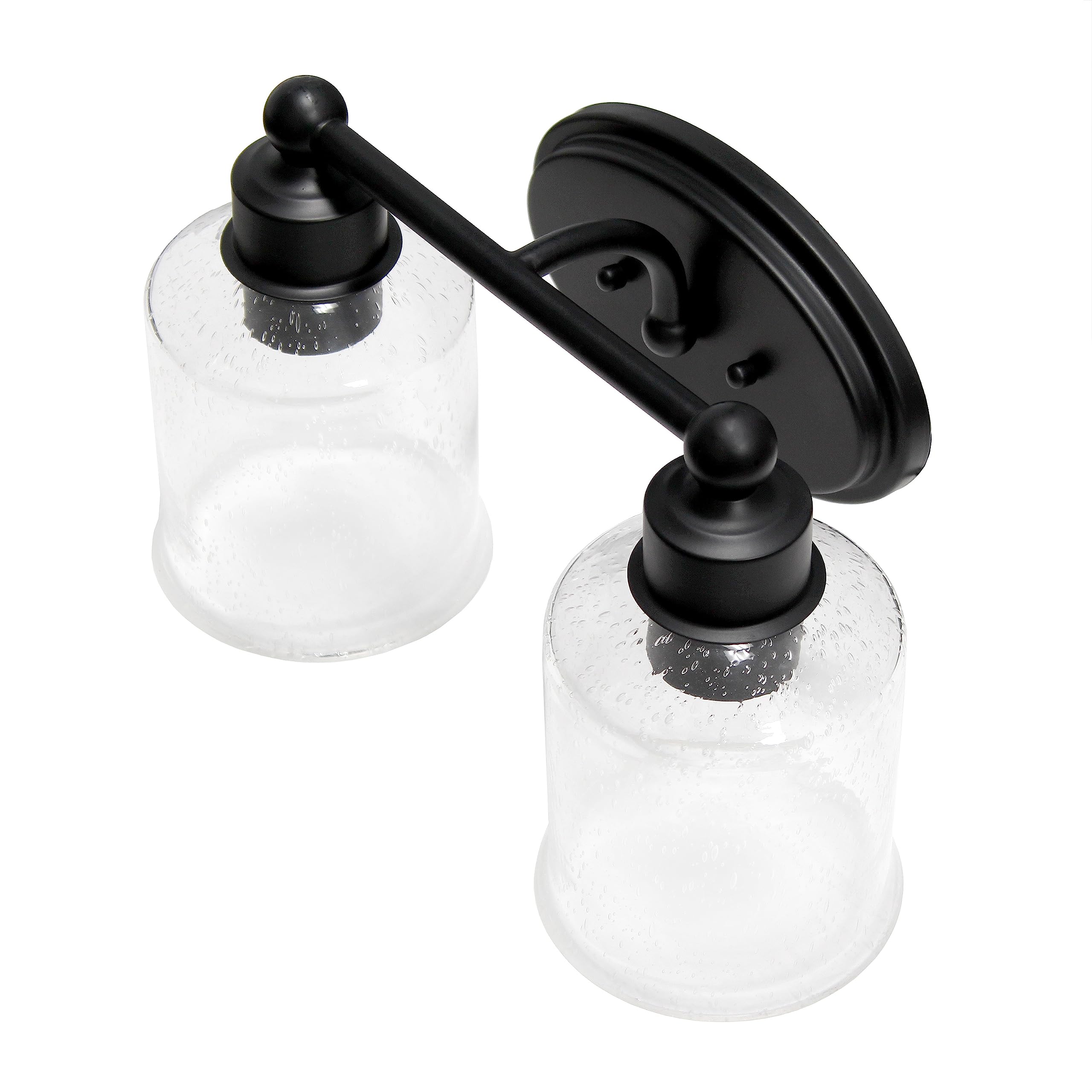 Elegant Designs Vt1017-Blk 14" Modern Timeless Decorative 2 Light Wall Mounted Vanity Fixture With Clear Speckled Glass Shades, Black