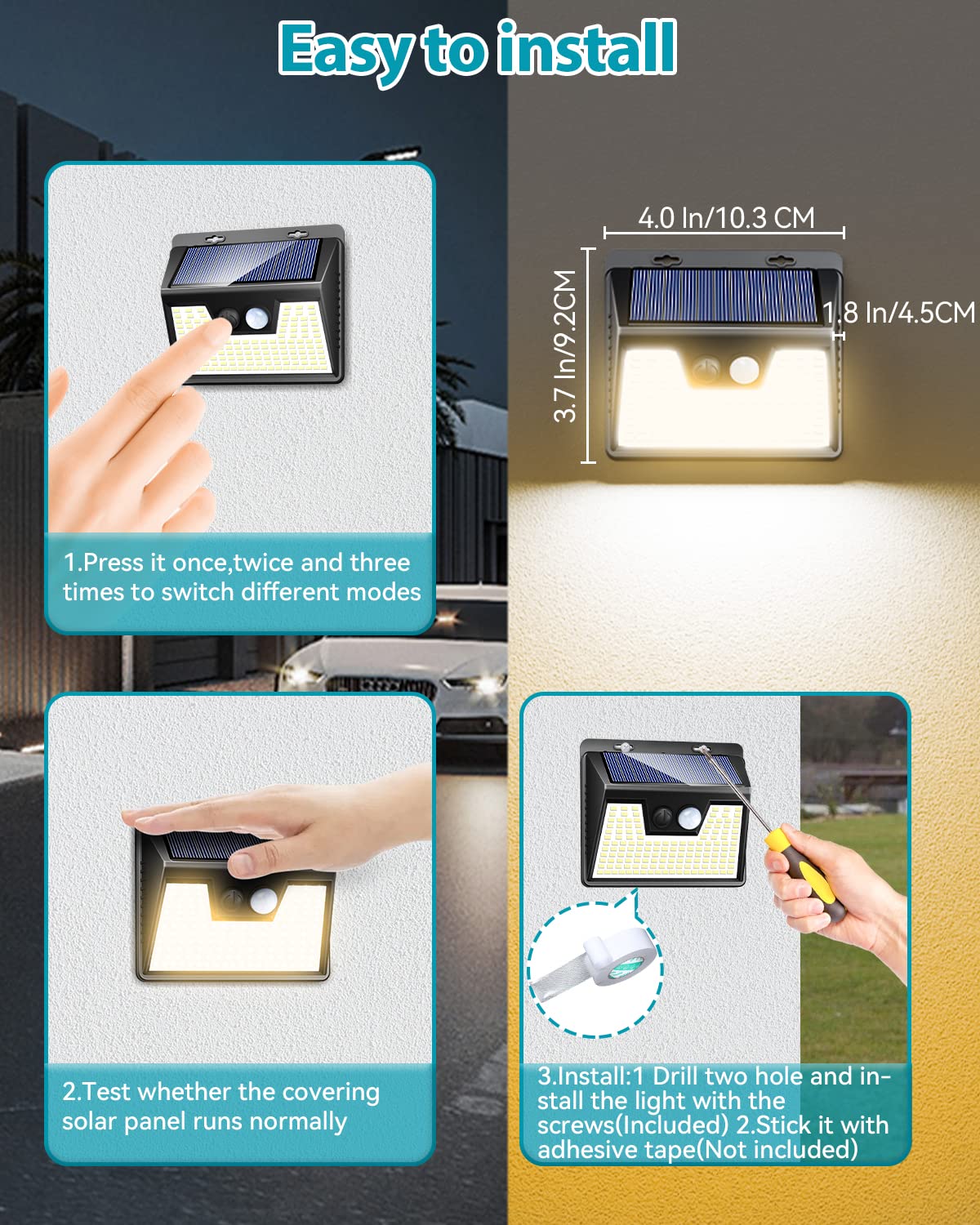 kolpop Solar Lights Outdoor 7 Pack, 140LED Motion Sensor, IP65 Waterproof, 4 Inch, Warm White, Model KP-WS18PY-7-US