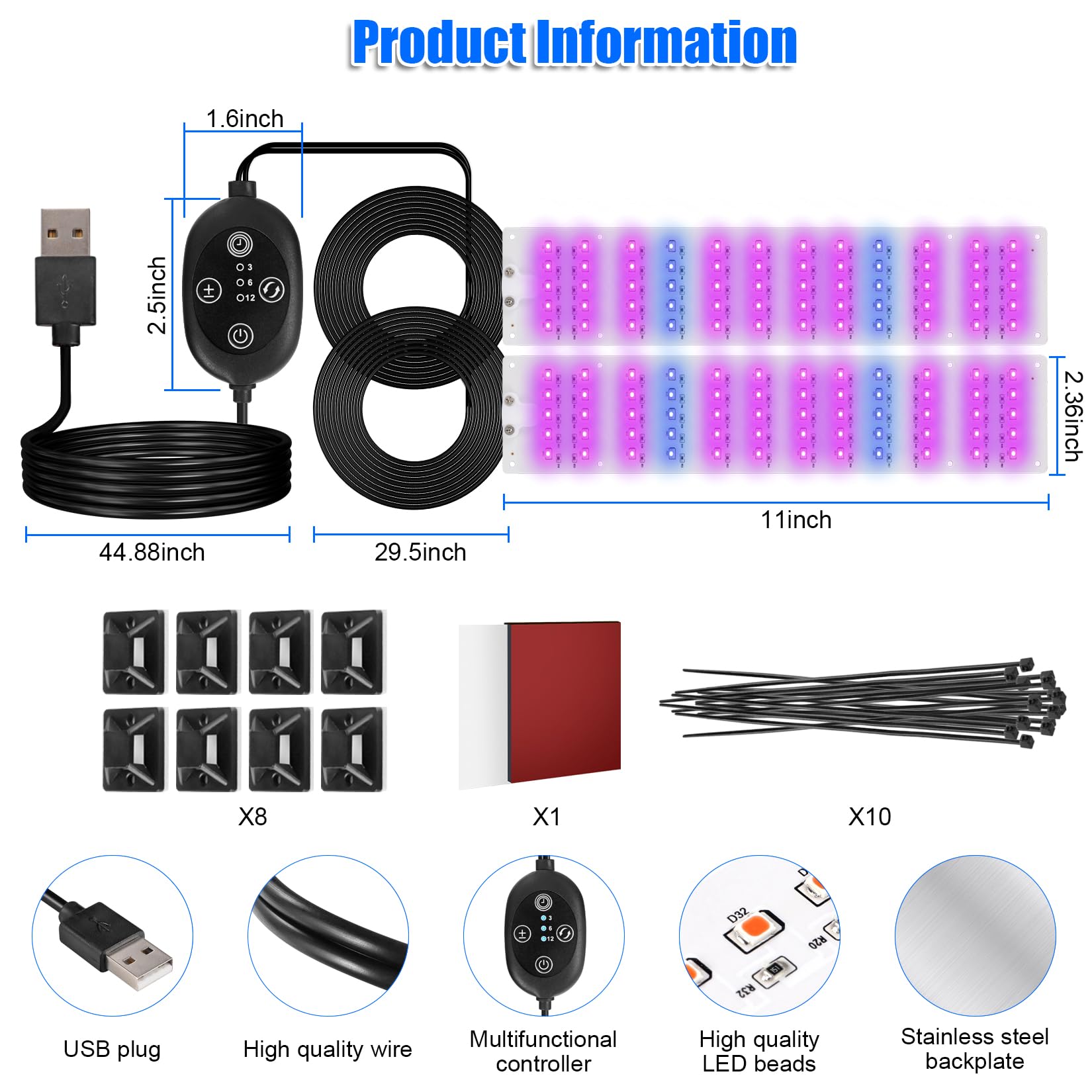 Grow Lights For Indoor Plants, Usb Led Grow Lamp, Waterproof Grow Light With 3/6/12H Timer Switch For Indoor Plants Seeding Veg Flower Growing Lamp