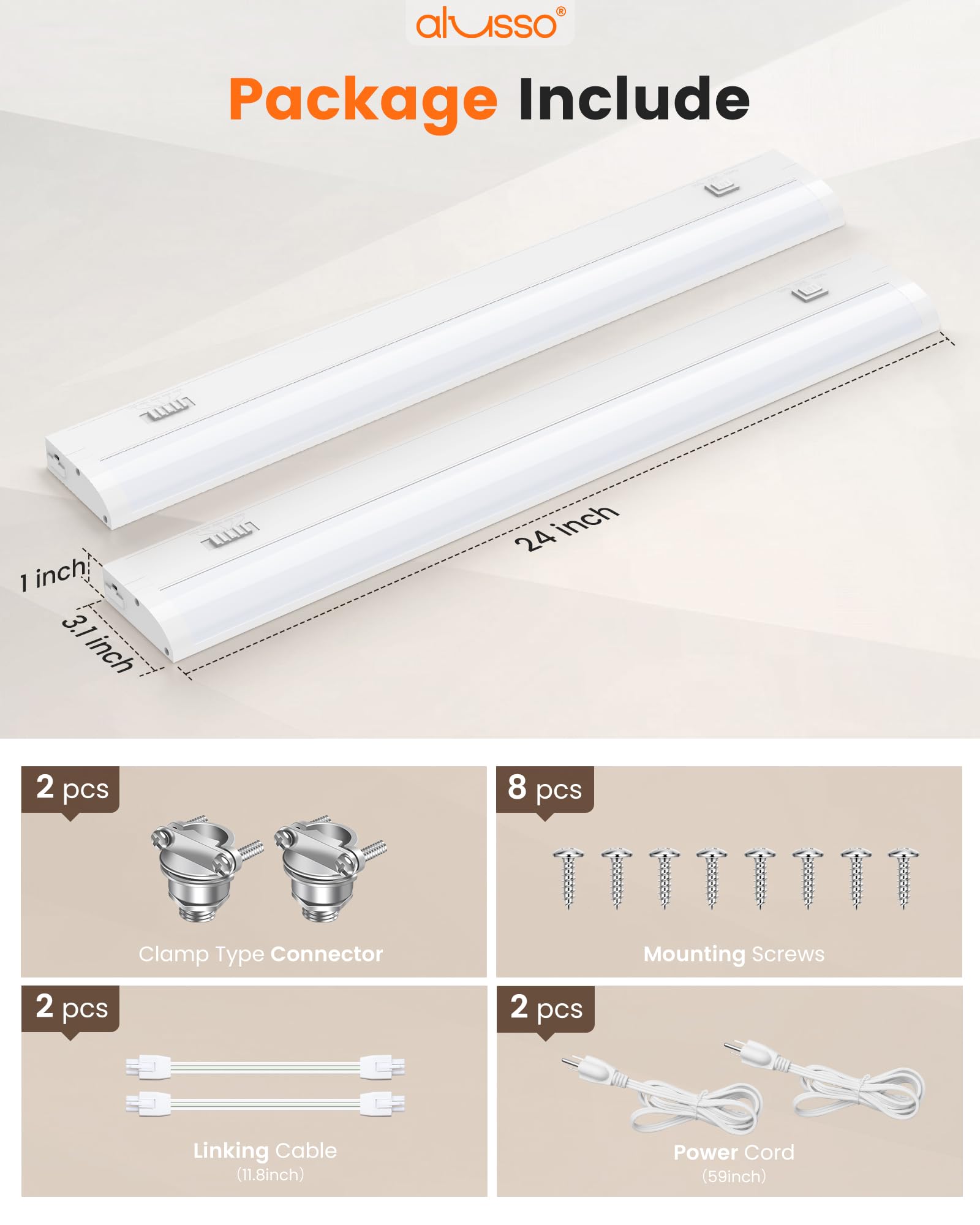 Alusso Lighting?24 Inch Led Under Cabinet Lighting Hardwired & Plug In  5Cct Color Selectable 2700K-5000K Dimmable 15W 1350Lm High Brightness  Linkable Strip Under Counter Lights For Kitchen  2 Pack