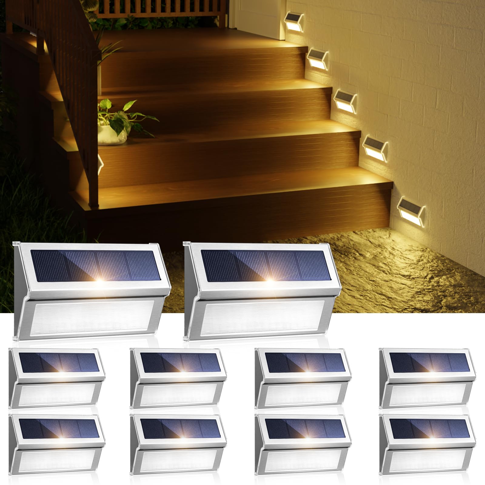 JSOT Solar Step Deck Lights - 10Pack Outdoor Waterproof Stairs Lights for Yard Garden Landscape Pool Fence Step Wall - 9 LED Bea