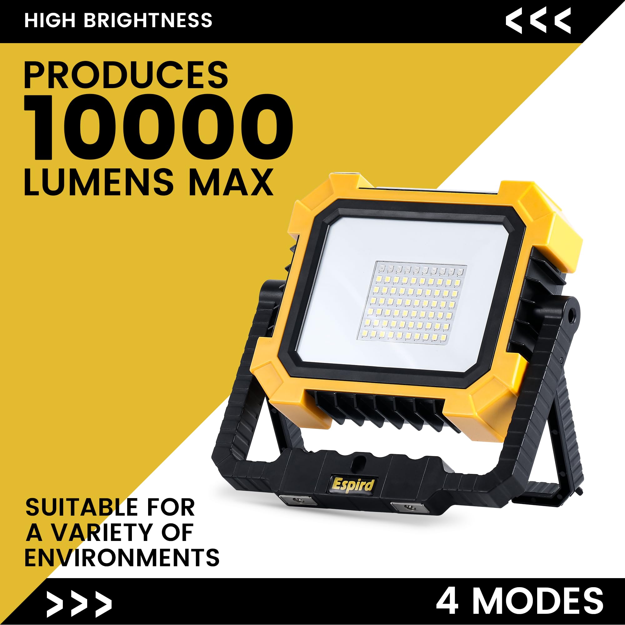 Espird Portable LED Work Light - 12000mAh, 10000LM, Magnetic, 4 Modes, Black, Model L-29, Rechargeable for Camping & Emergency