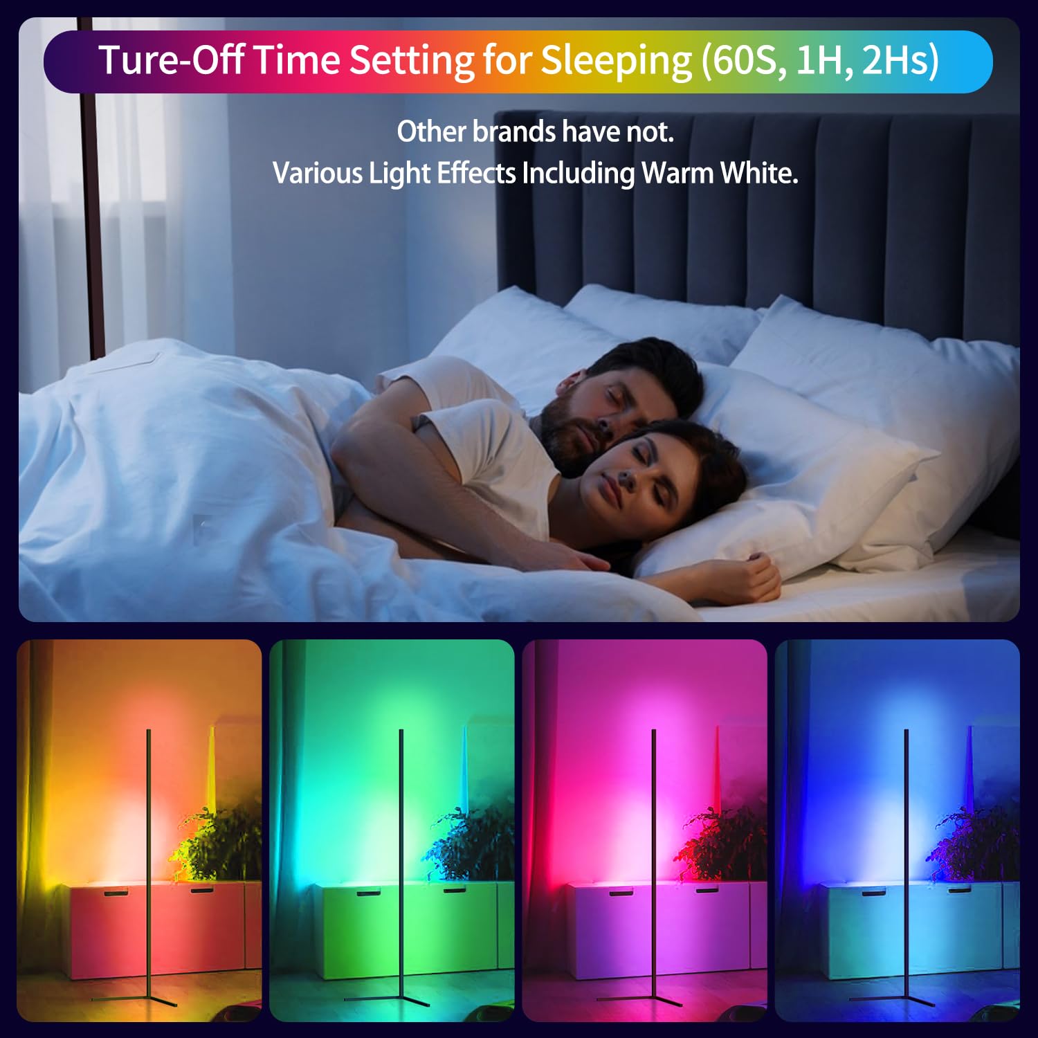 Corner Floor Lamp Smart Rgb Led Corner Lamp With App And Remote Control, 16 Million Colors & 300+ Scene, Music Sync, Timer Setti