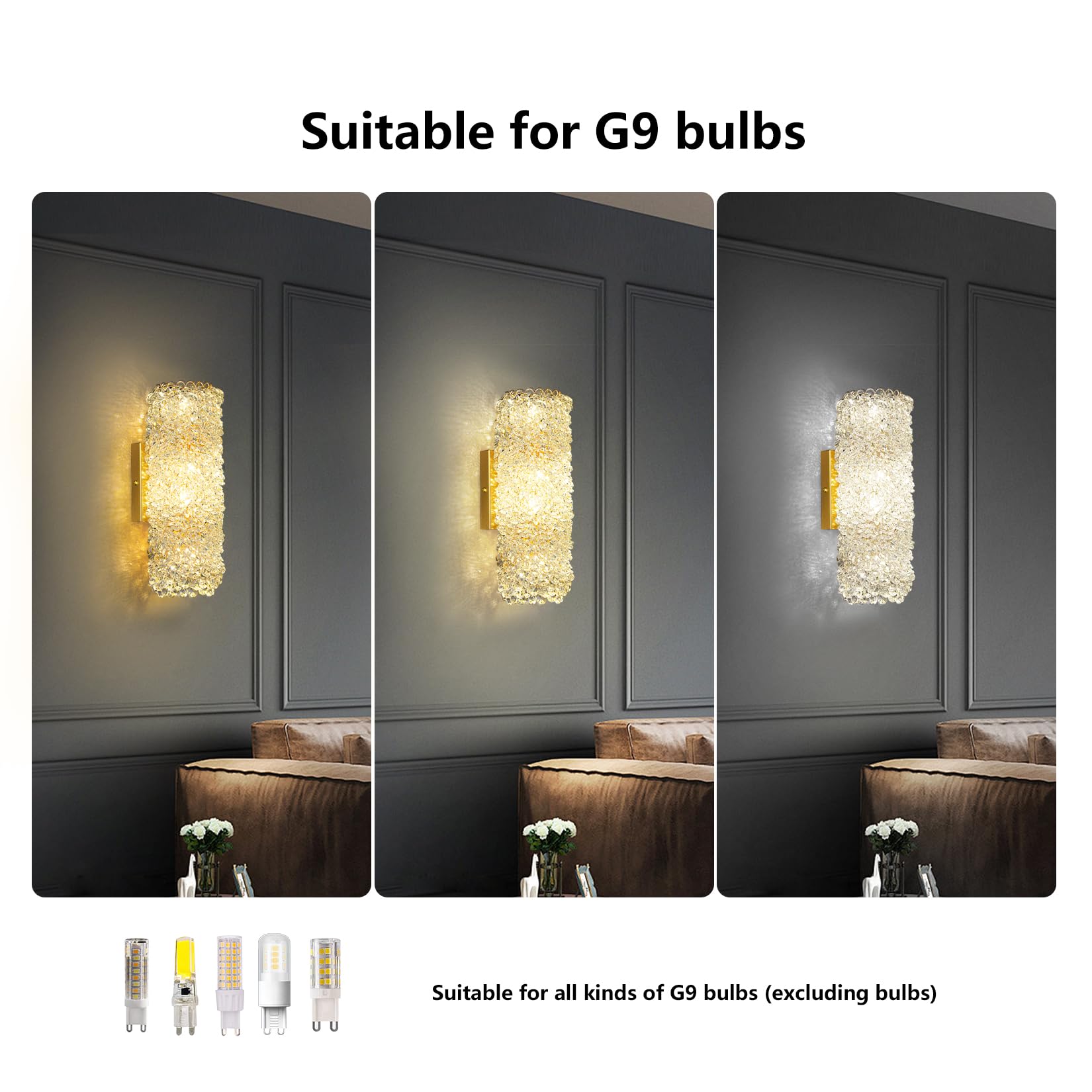 Crystal Wall Sconces,Modern Beaded Crystal Wall Light Fixtures,Indoor Gold Wall Lamp,Crystal Vanity Wall Mount Lamp,Elegant Wall