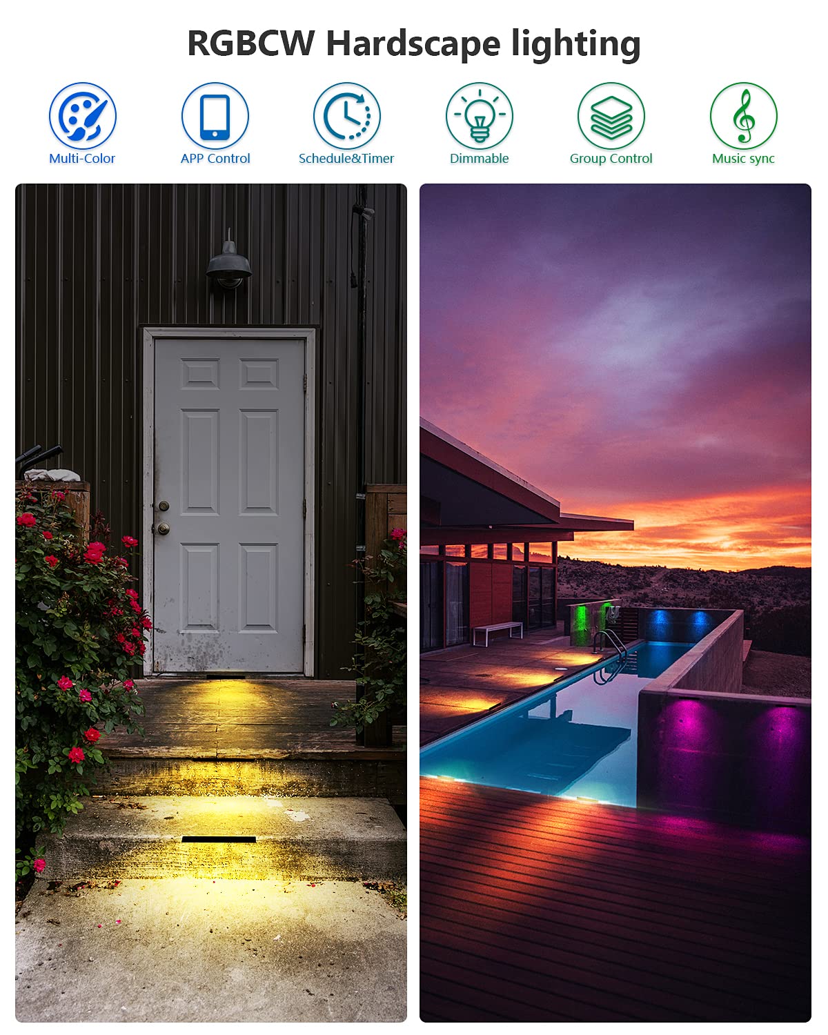 Teekuv 8 Pack 7 Inch RGB LED Hardscape Lighting, 5W Smart Retaining Wall Lights 16 Million Colors with Remote Control, IP65 Wate