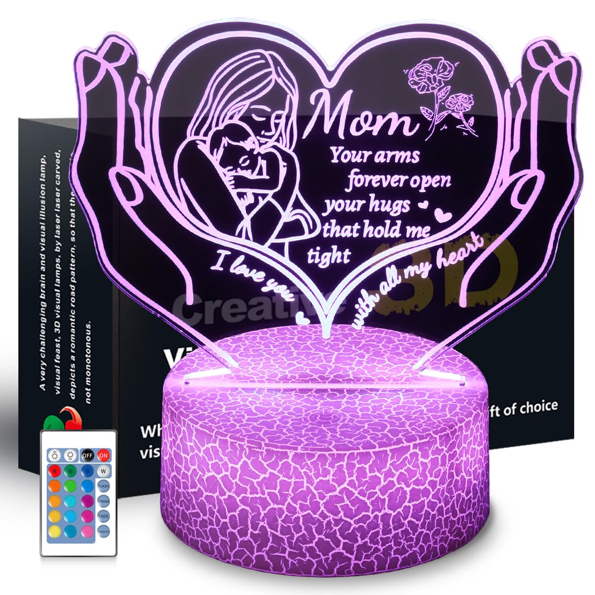 SHWKMOPPE 3D Illusion Night Light Gifts for Mom,16 Color Change Decor Bedside Lamp with Remote and Smart Touch, Gifts for Mom fo