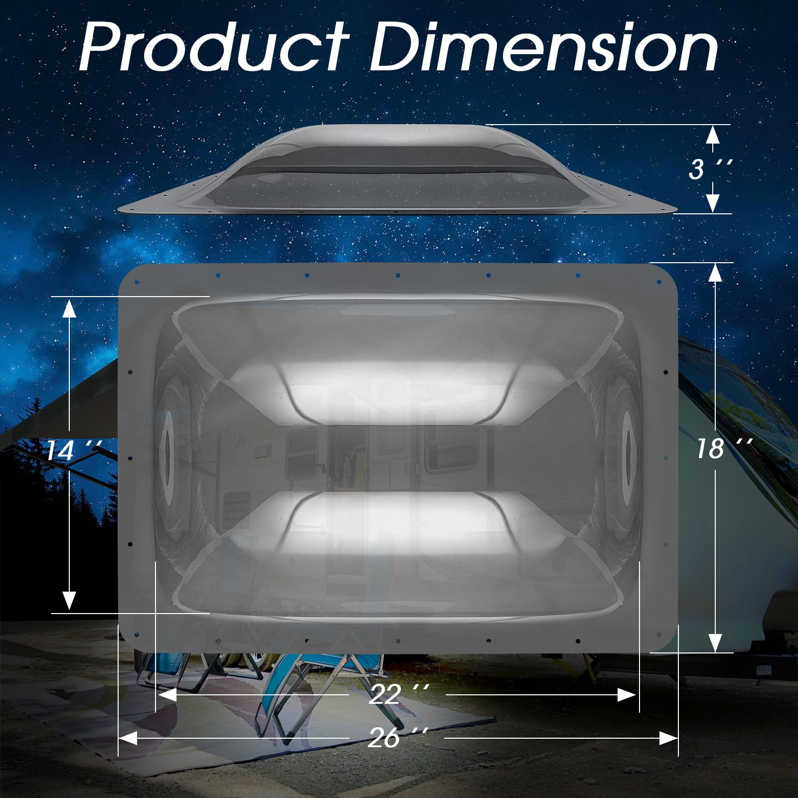 XMK RV Skylight Replacement Cover, 18" x 26", Smoke Gray, Polycarbonate, Fits 14" x 22" Openings, Model RV Skylight-001
