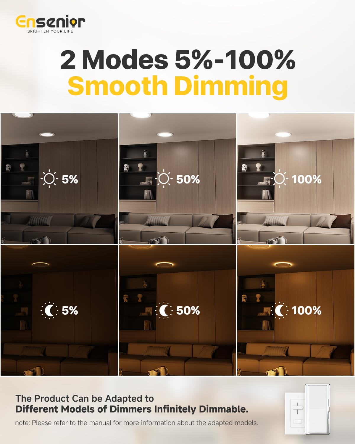 Ensenior 12 Pack 6 Inch LED Recessed Ceiling Light, Dimmable 2700K-5000K, 1050LM, Model MB3-5CCT-