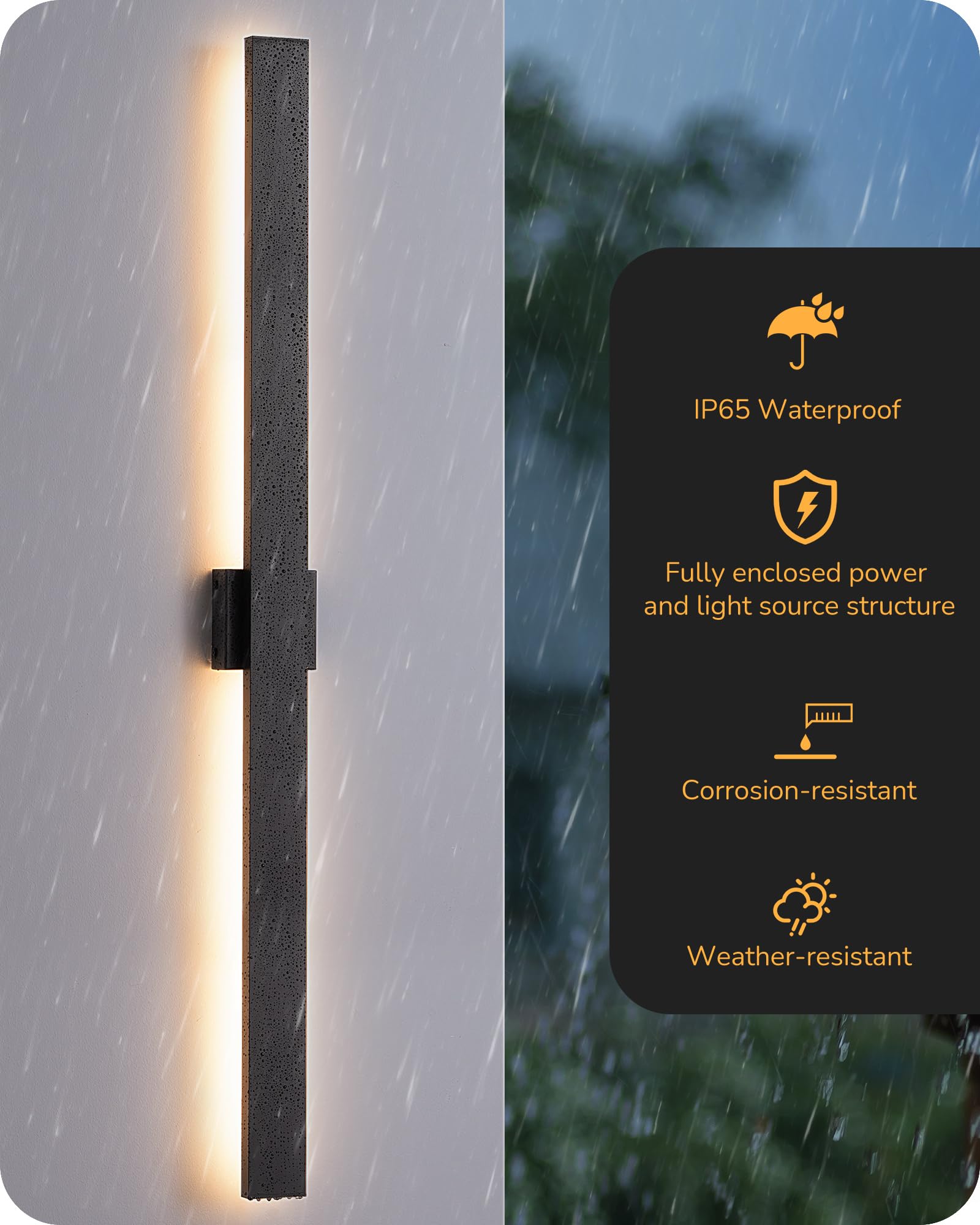 EDISHINE 47" LED Outdoor Wall Lights, IP65 Waterproof, Dimmable 10%-100%, Black, Modern Design, 2 Pack, Model BD050