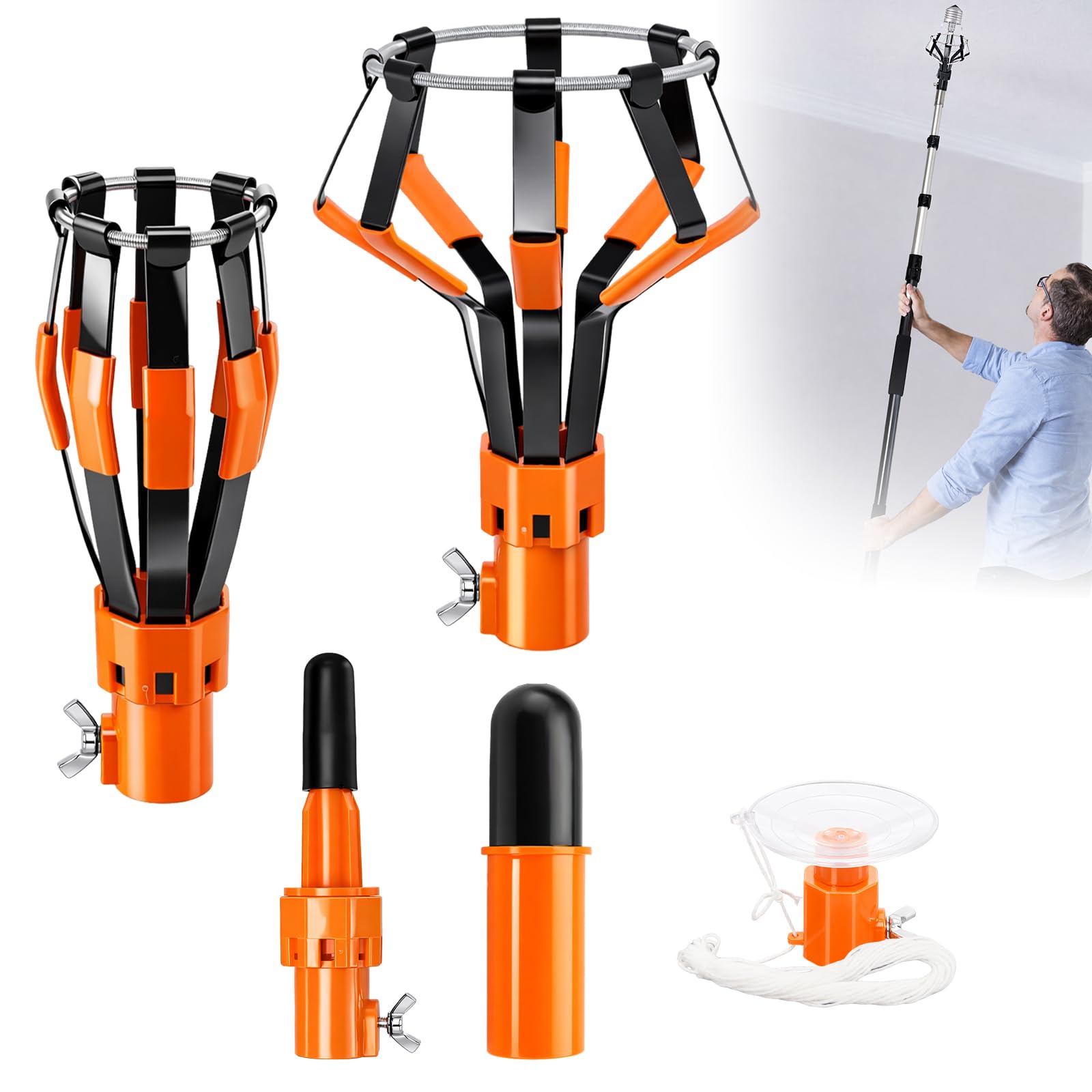 Femitu 4 Piece Light Bulb Changer Set, Suction Cup & Cage Changer Set, Light Bulb Removal Tool for Recessed, Floodlight & Standa
