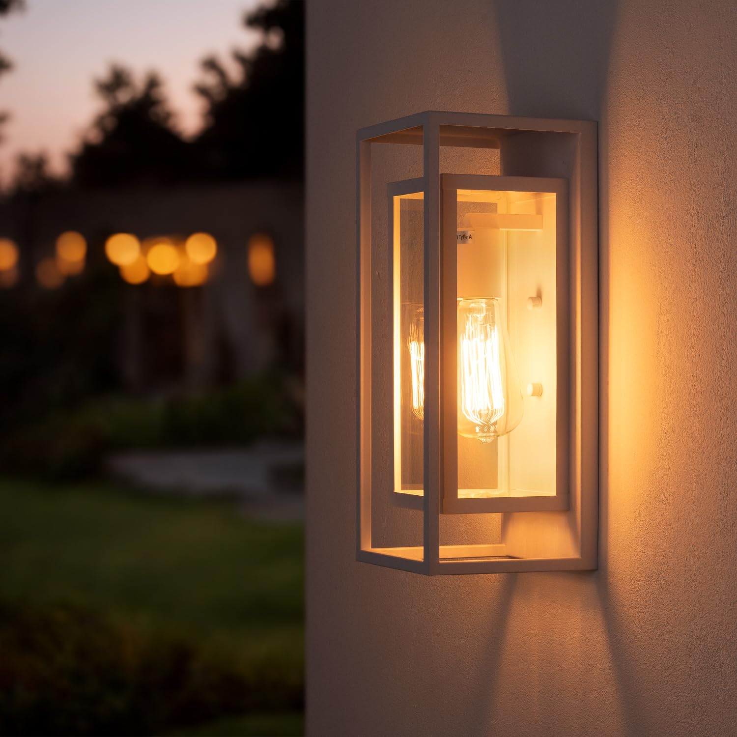 mirrea Outdoor Wall Sconce 1 Light Rectangular Metal Frame Clear Glass Shade 14-inch Matte White Model BH009 Pack of 2