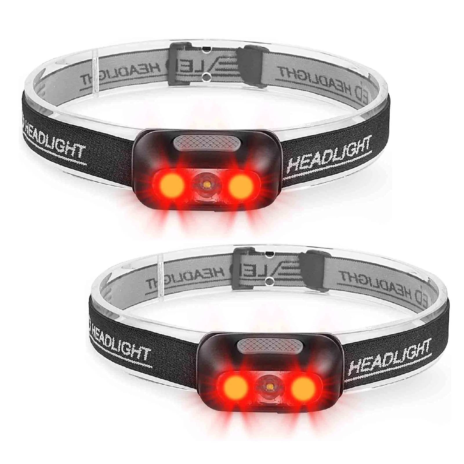 Geekhigh 500 Lumen Rechargeable Headlamp, 5 Modes, IP54 Water-Resistant, 2 Pack Red Headlight-Black, Model H14x2