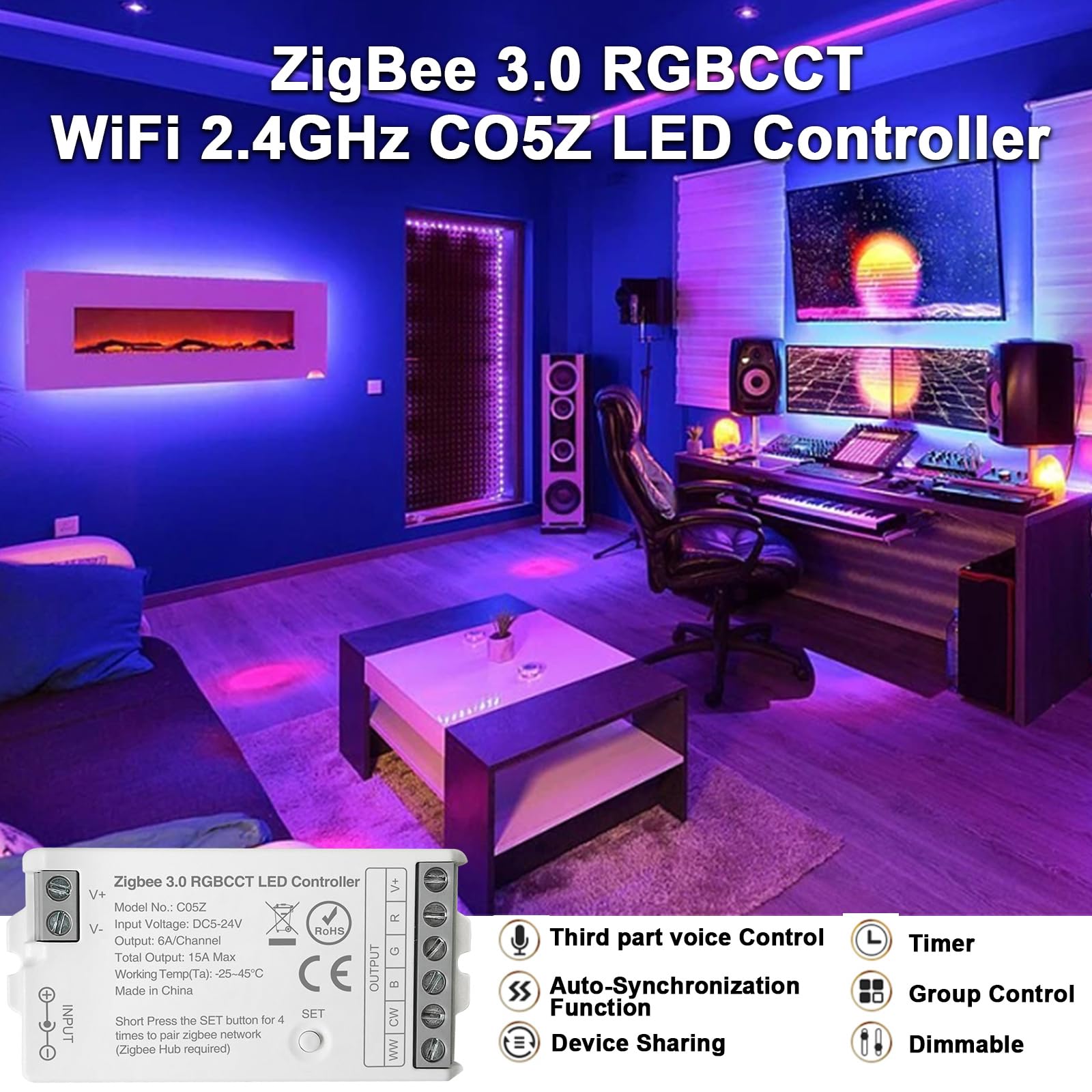 Tunichx Zigbee 3.0 Led Controller C05Z Rgbcct Led Strip Bulb Dimmer Compatible With Echo Plus Philip H-Ue Home-Kit Zigbee Hub Br