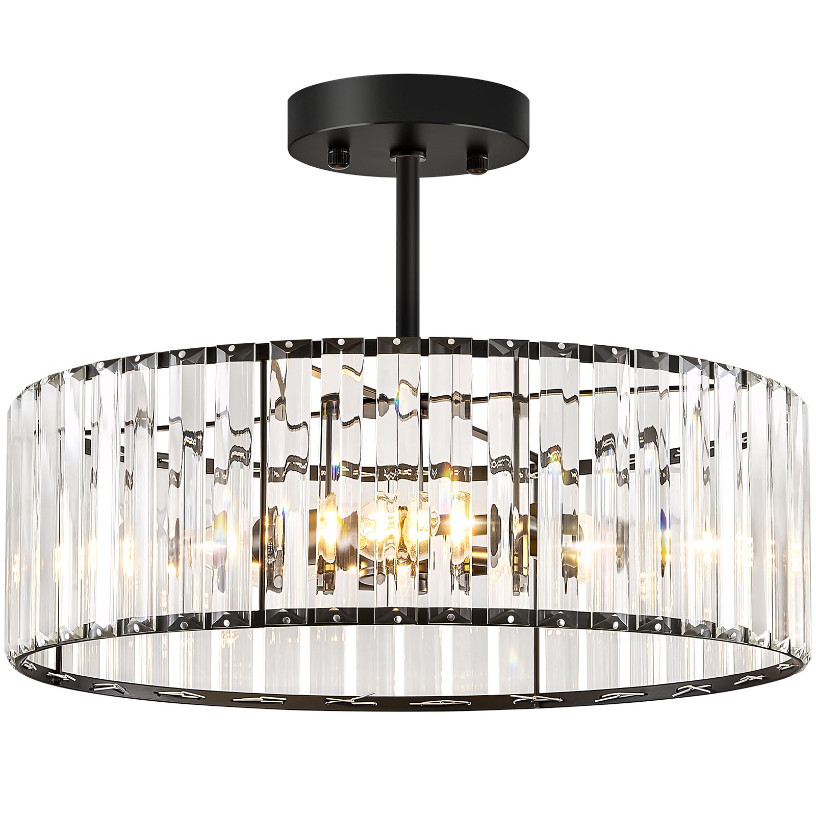 Pevfah Crystal Black Ceiling Light, Modern Semi Flush Mount Ceiling Lighting Fixture, Round Hallway Lighting Fixtures Chandelier