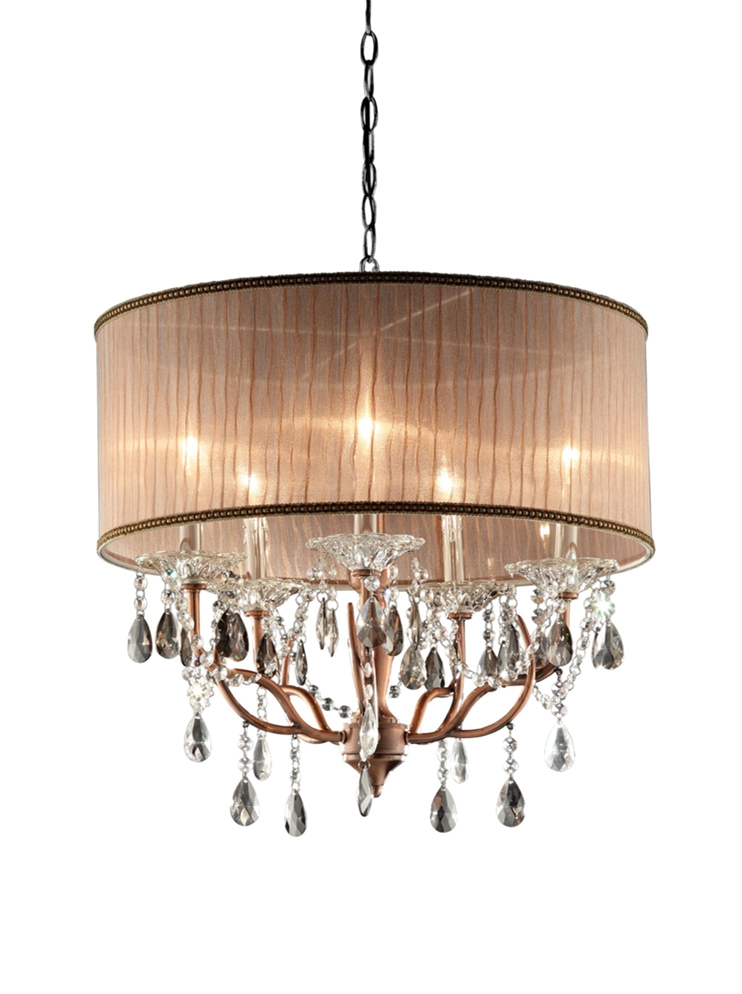 Ore International K-5126H Rosie Crystal Ceiling Lamp, 22.5&quot; x 22.5&quot; x 67&quot;, Rose/Copper