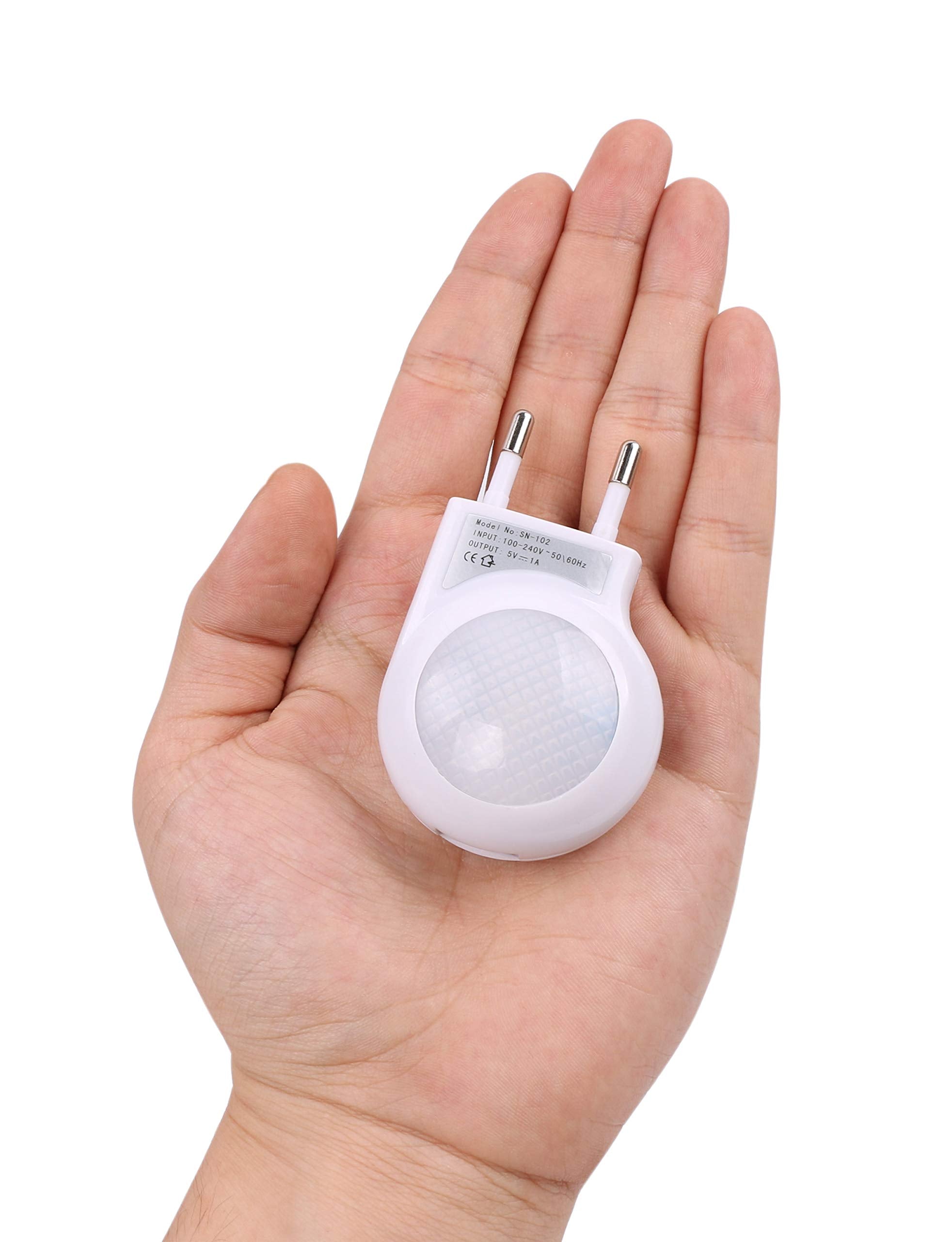 Omeet 4 Pack White Eu 2-Pin Plug Led Night Light With Light Sensor, 0.7W For Travel