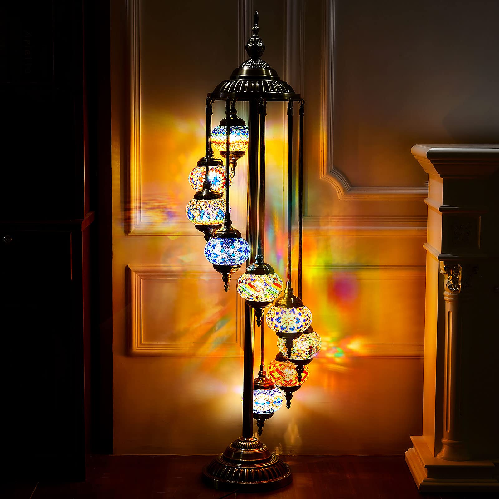 Hortsun Moroccan Floor Lamp - Handmade Colorful Globe Design, Metal, Model WA-23-2, Bohemian Style Lighting for Home Decor