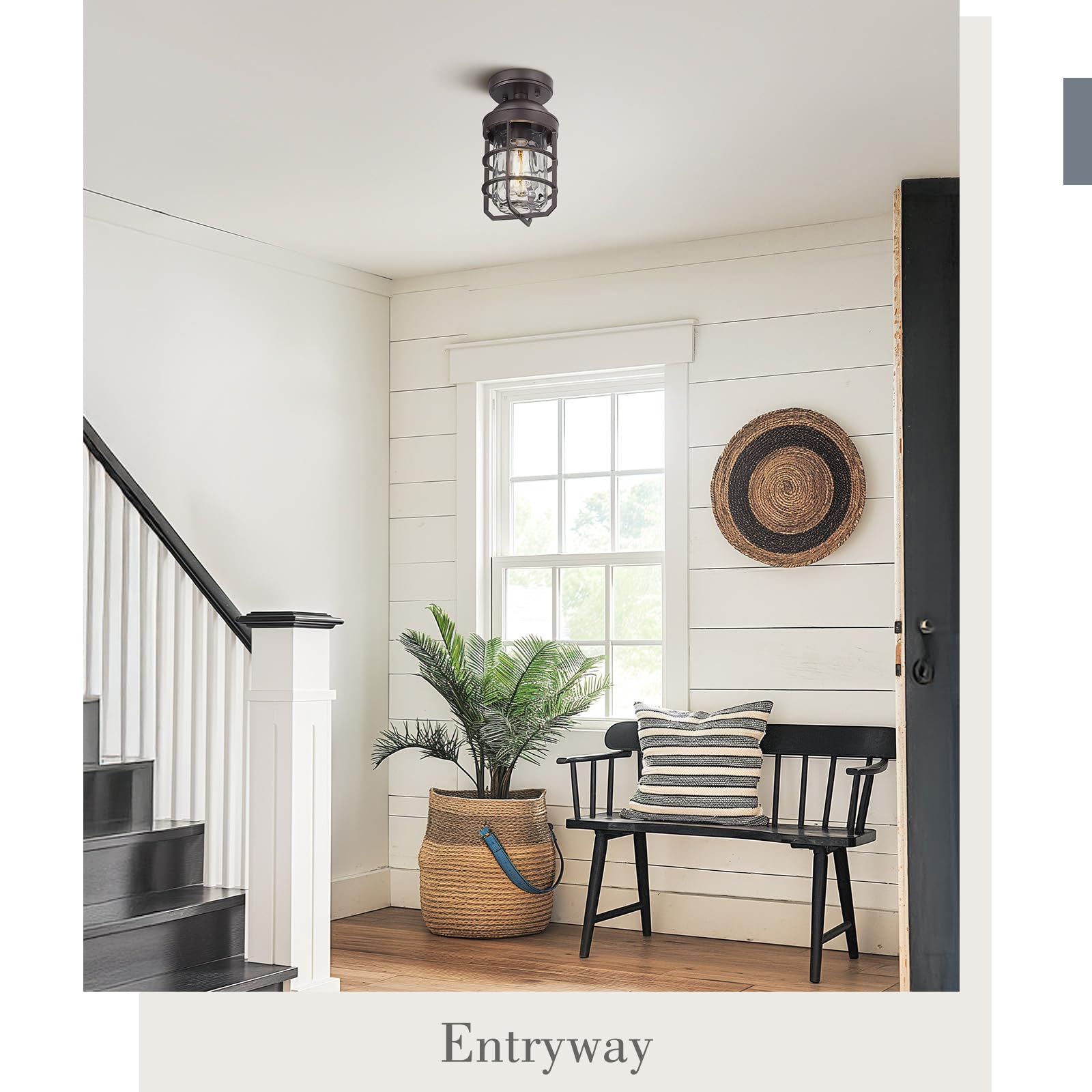 Emliviar Semi-Flush Mount Ceiling Lights, Water Ripple Glass Shade, 2 Pack, Oil Rubbed Bronze, Model GE255LF-2PK ORB-WG