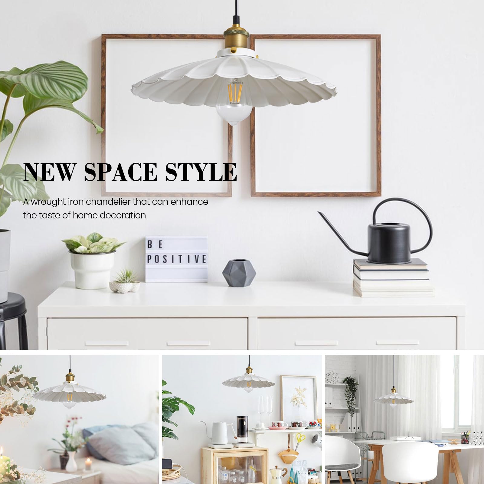 Oyisen Hanging Lights With Plug In Cord White 15.7 Inch Metal Lampshade Adjustable Cord Plug In Hanging Light Industrial Pendant