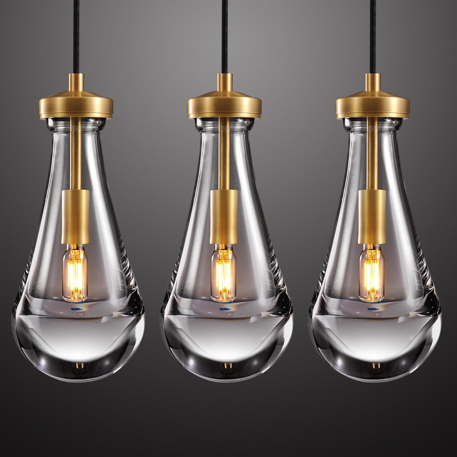 Joyunleo Gold 5 Light Cluster Pendant Lighting, Raindrop Chandeliers Brass Dining Room Lights Fixture, Teardrop Pendant Lights K