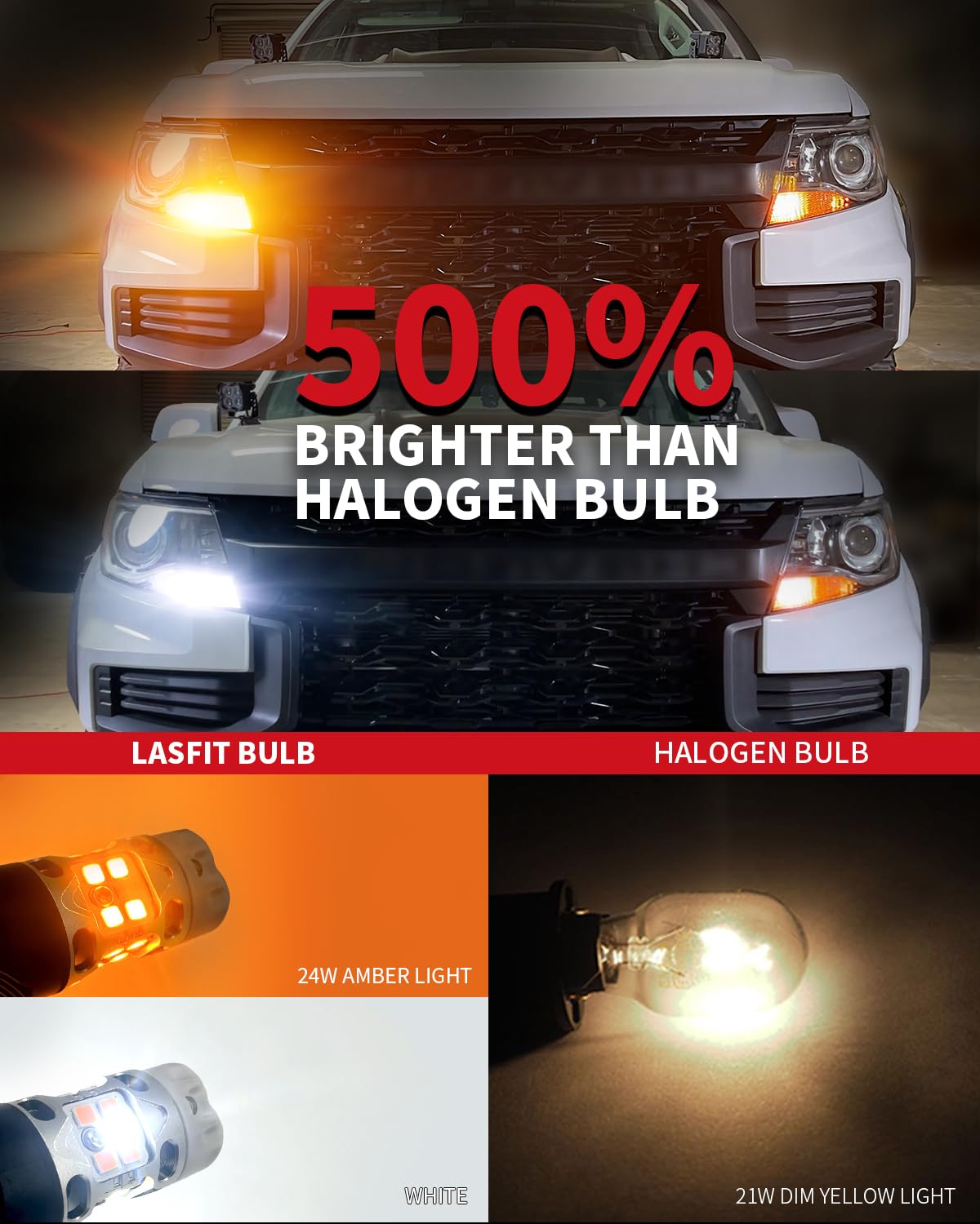 LASFIT T3 7443 CK Switchback LED Bulb, Amber/White, Error-Free, for GMC Canyon/Colorado 2015-2022, Model T3-7443D