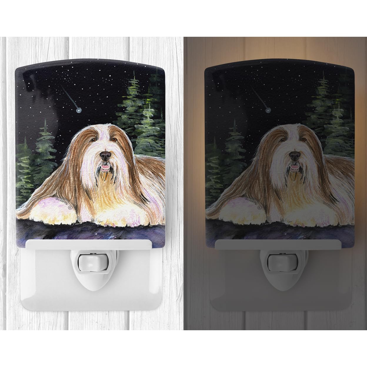 Carolines Treasures Ceramic Night Light, Starry Night Bearded Collie, UL-Certified, 6x4x3 inches, Multicolor, Model SS8529CNL