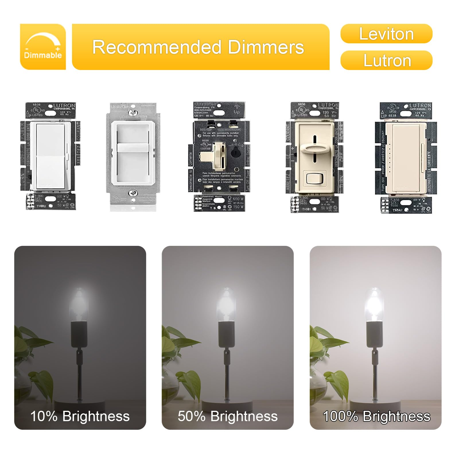 T14/T45 Led Tubular Bulb- 4W 5000K Daylight White- E26 Base Dimmable Led Filament Light Bulbs- 40W Equivalent 400 Lumens, 6-Pack