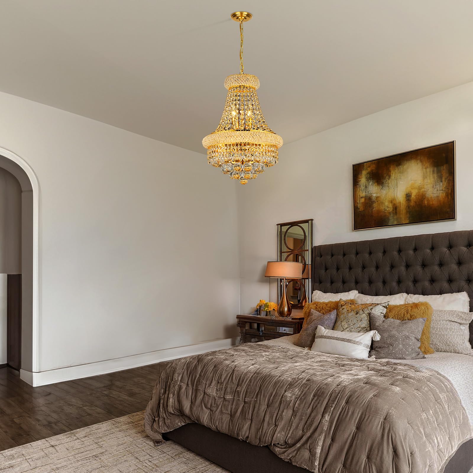 Gifarich Crystal Chandelier, 6 Lights, Gold Empire Style, D15'' - Perfect for Dining Room, Living Room, Kitchen, Entryway