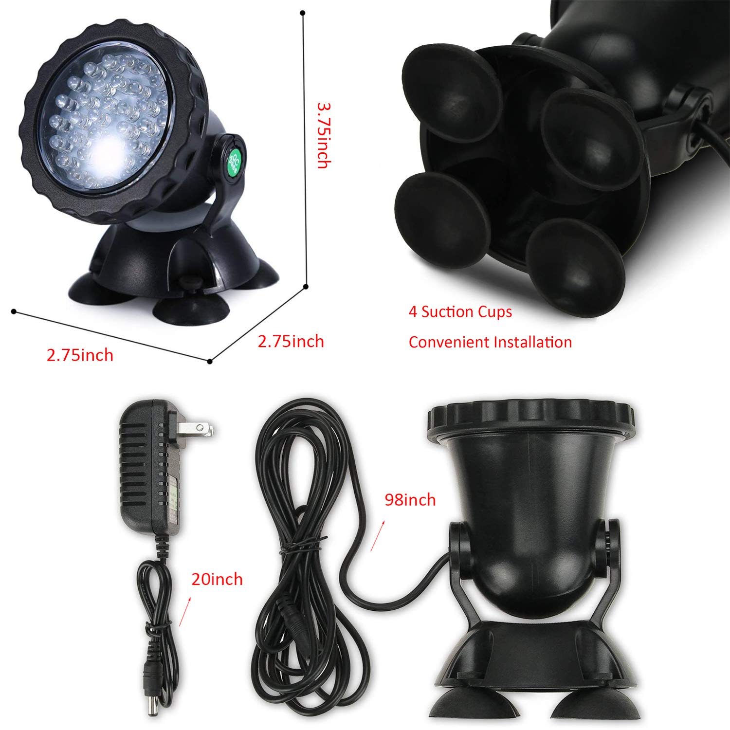 ZHGSERVU Pond Lights Submersible Spotlights, Color Changing, 36 LED Bulbs, With Remote, IP68 Waterproof, Set of 1