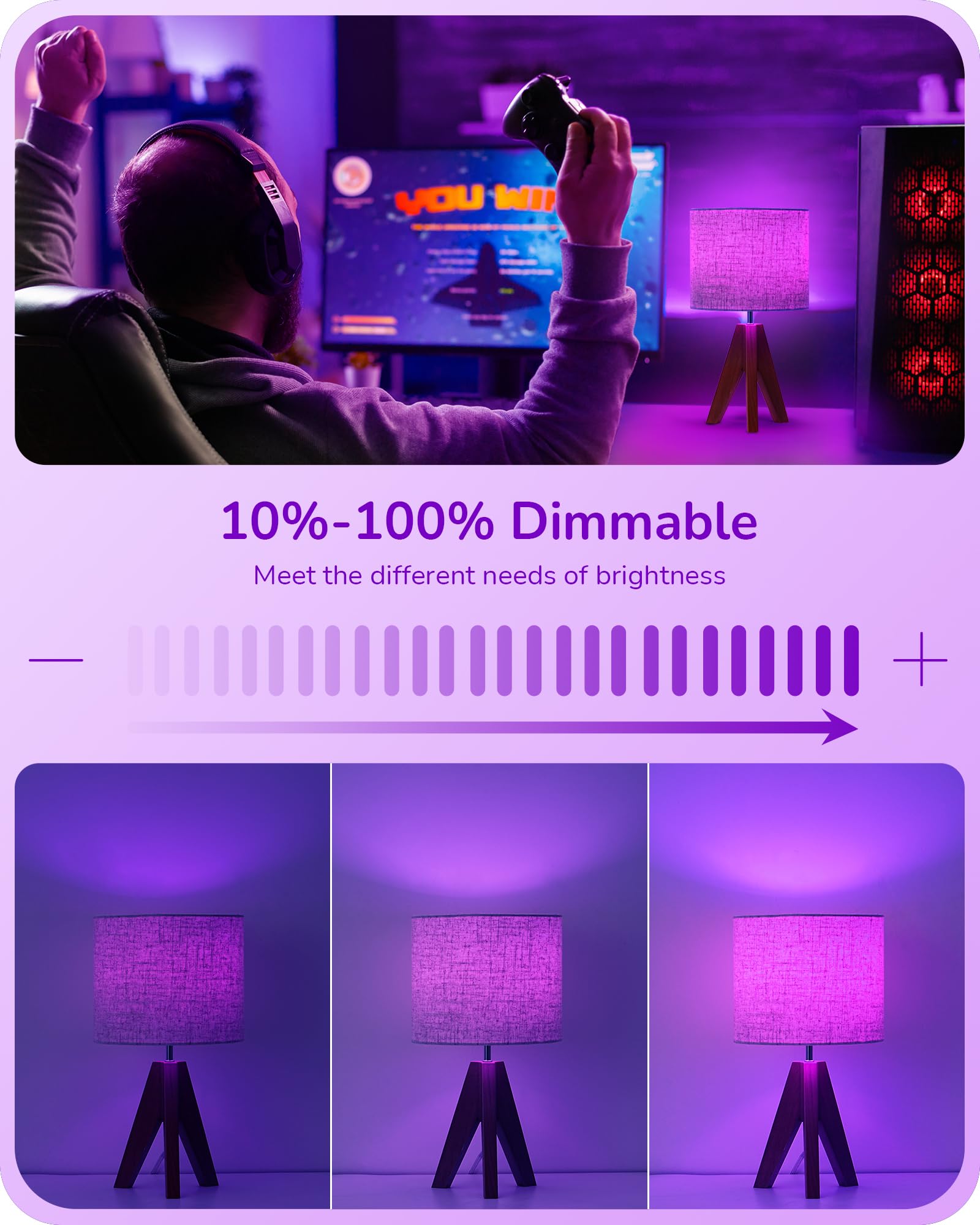 Edishine C35 Purple Dimmable Led Light Bulbs, 5W Equivalent 60W, Led Filament Light Bulb, 6 Pack E12 Socket, Clear Glass Edison