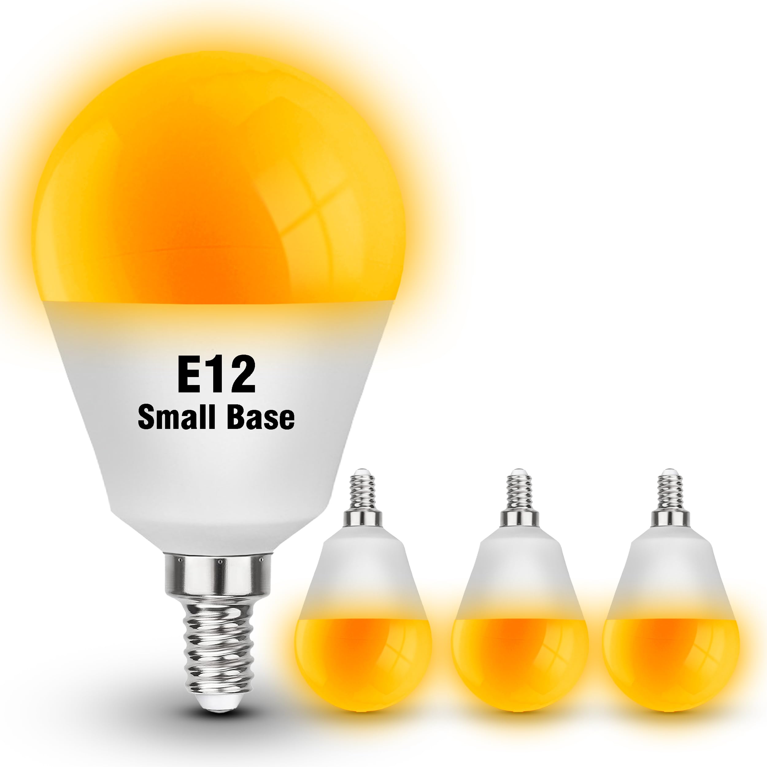 E12 Small Candelabra Base Amber Sleep Light Bulbs, 1800K Warm Amber Bulb 25-40W Equivalent, Blue Light Blocking, 3W Dim Night Li