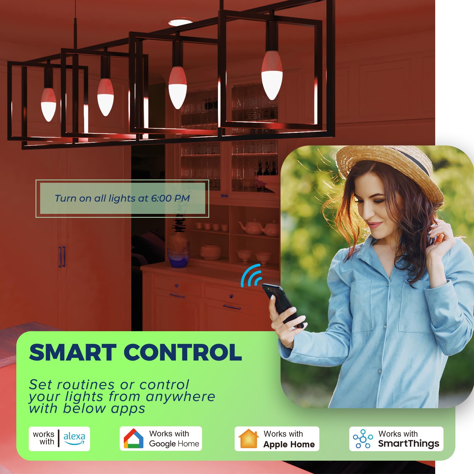 Lightinginside Matter Candelabra Smart Light Bulbs 60W Equivalent, Candle E12 Led Bulb Compatible With Alexa/Siri/Apple Home/Goo