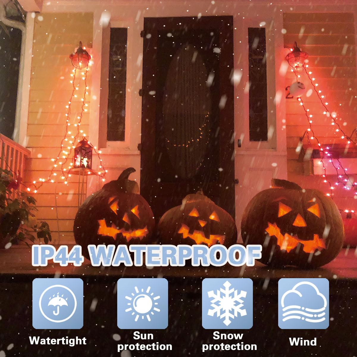 LAMPHOME 66ft Halloween Mini Lights, 200 LED Orange Fairy String Lights, 11 Lighting Modes, Model YHLL-100F