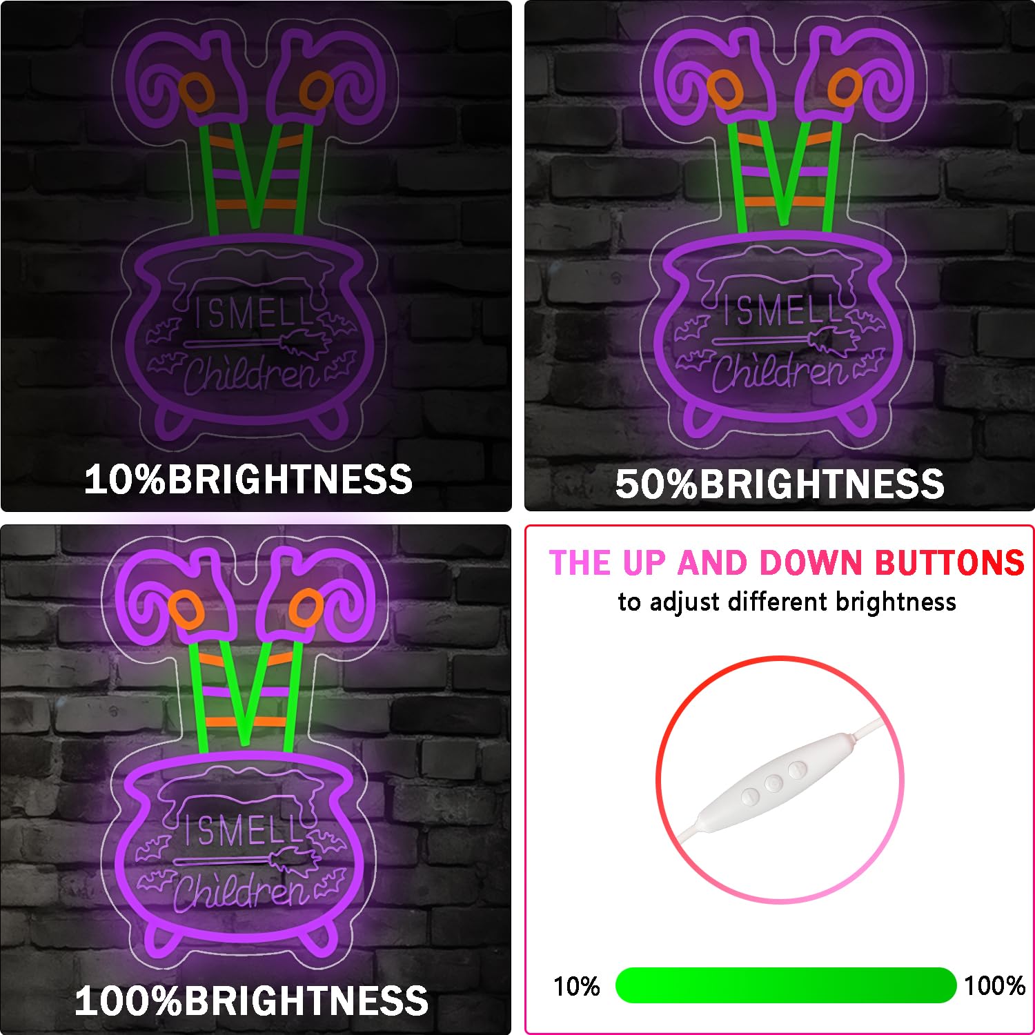 kzjspn Halloween Neon Sign - Dimmable Wall Decor, LED Light, Purple Green Orange