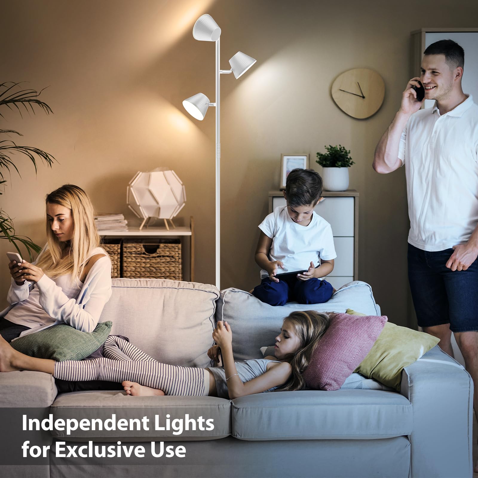 White 42W Tree Floor Lamp, 4200Lm Super Bright Led Floor Lamps For Living Room With Remote & Touch Control, 3 Rotatable Lights 4