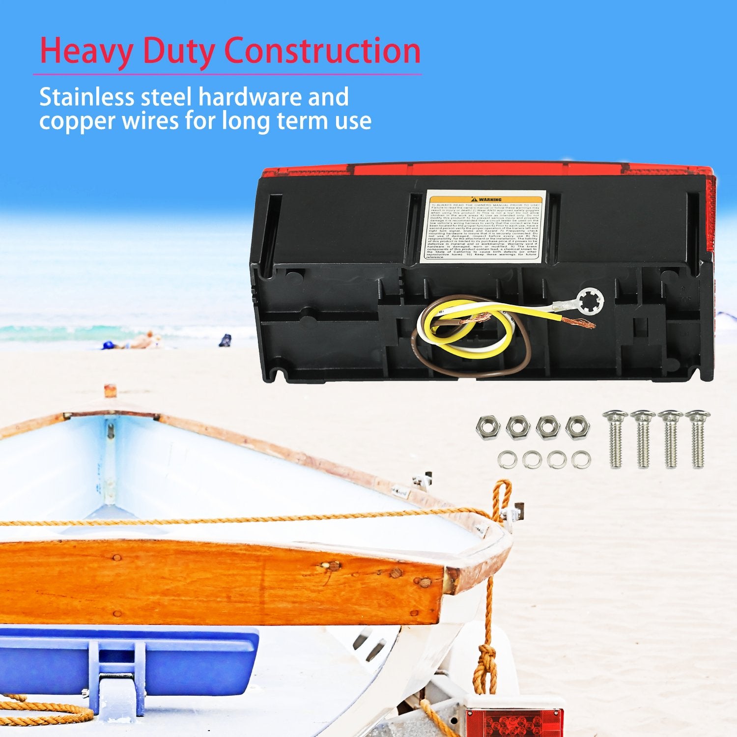 Wellmax 12V LED Trailer Lights, Waterproof Low Profile Rectangular, Red, Model WM51053