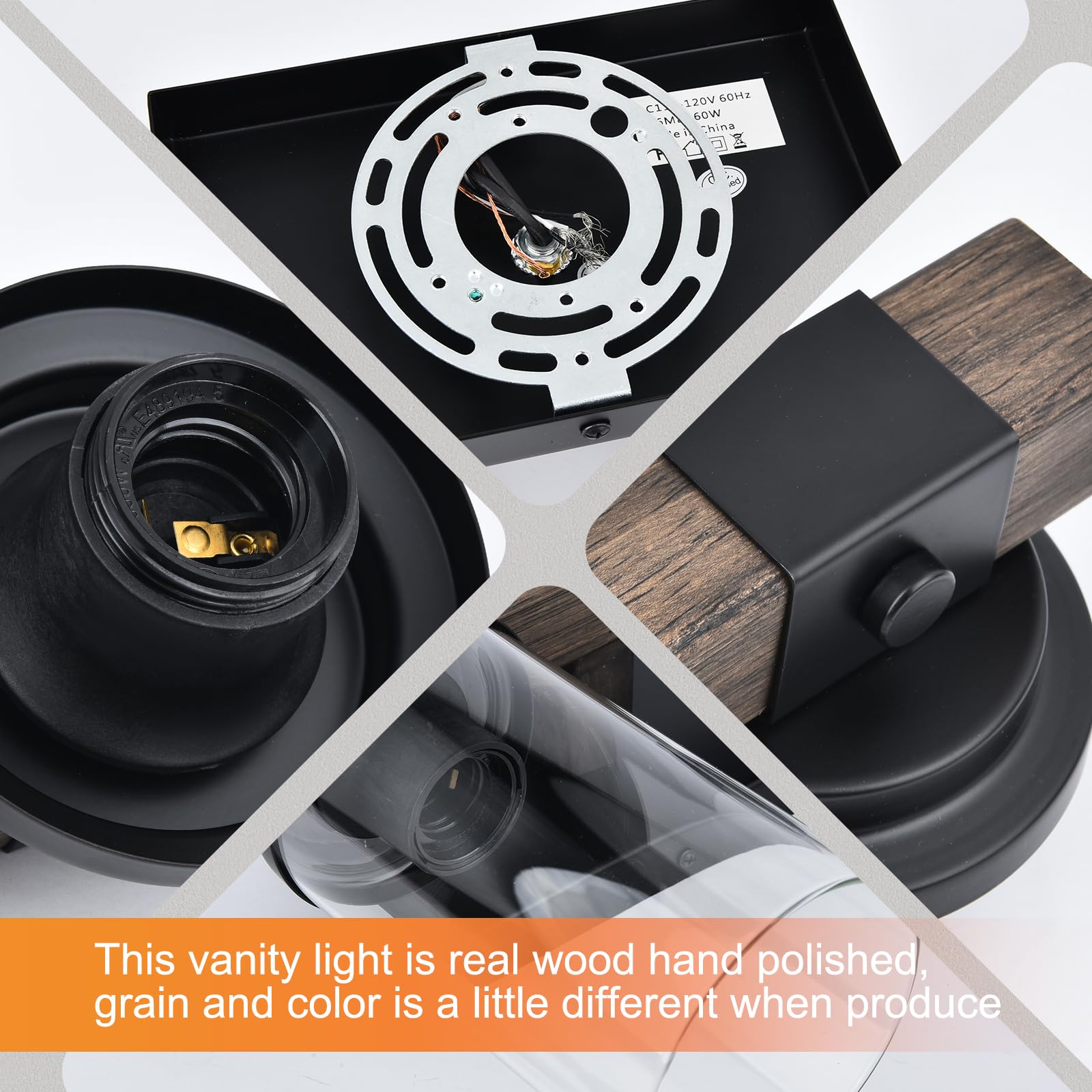 Goyeel 5-Light Farmhouse Bathroom Vanity Lighting - Wooden Wall Fixture With Clear Glass