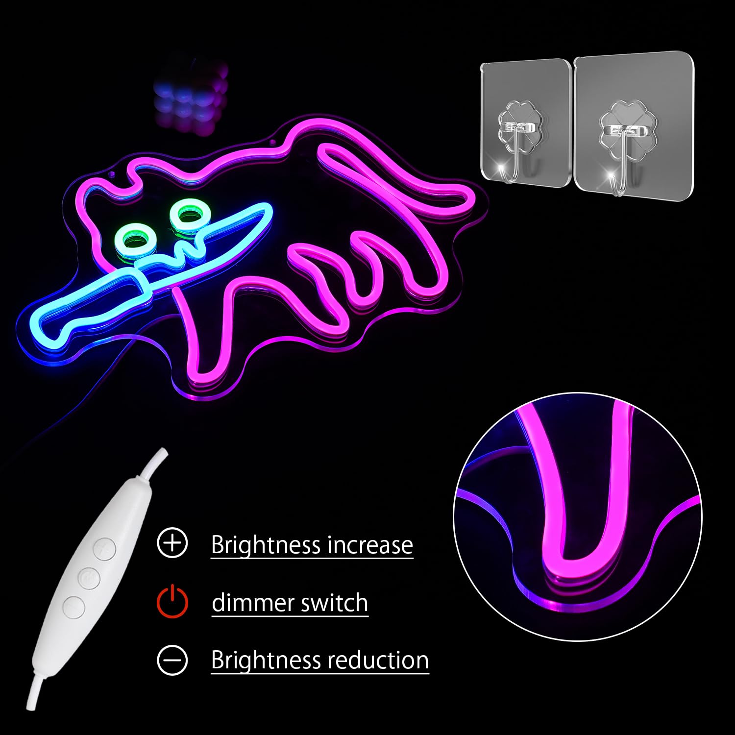 LULANMP Neon Cat Sign for Wall Decor, Pink LED Light, 16.9inx12.4in, Acrylic, Ideal for Home, Cafe, and Restaurant Decoration