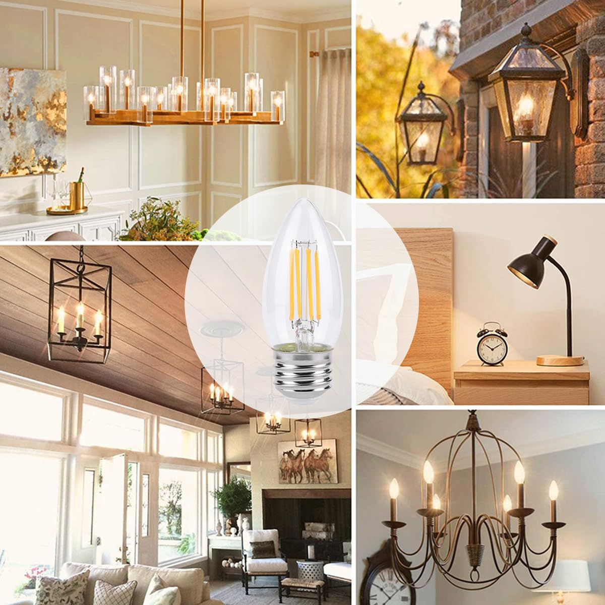 Kinur E26 Candelabra Led Light Bulbs 4 Watt (40 Watt Equivalent) Led Chandelier Light Bulbs 2700K Warm White Decorative Candle L