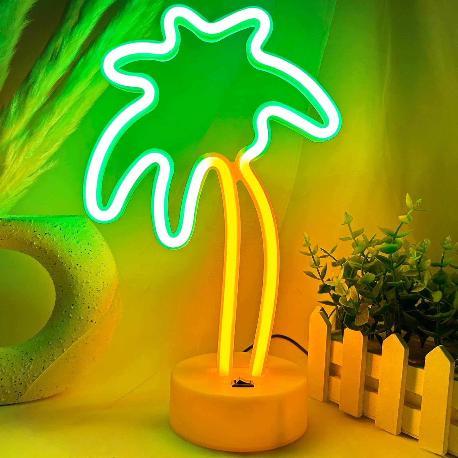 VIFULIN Neon Palm Tree Lights LED Palm Tree Lamp USB/Battery Operated Green Tropical Decor Model QDJZSDS.Z039GT