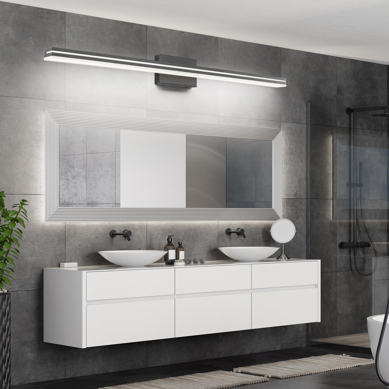 Sinerise 48-Inch Led Modern Bathroom Vanity Light Bar, Matte Black Modern Acrylic Bathroom Wall Lighting Fixtures Over Mirror (C