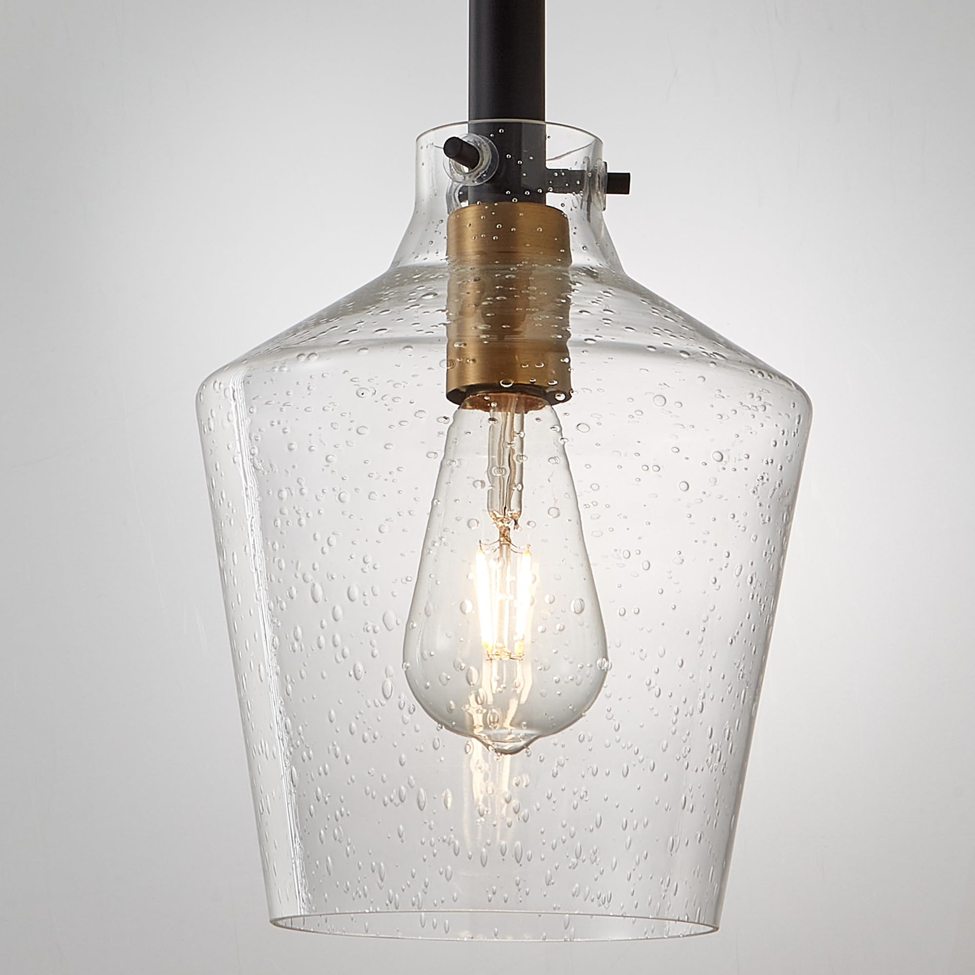 Vaziden Modern Seeded Glass Pendant Light, Adjustable 8" Black Gold Fixture, Farmhouse Style, Model 1508, 1 Pack